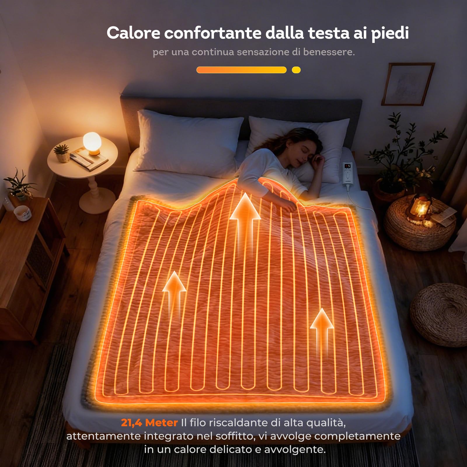 Coperta Riscaldante Elettrica, Coperta Termica 180x130 cm con 9 Impostazioni di Calore, Protezione da Surriscaldamento, Lavabile in Lavatrice, Ideale per Letto, Divano e Ufficio, Riscaldato