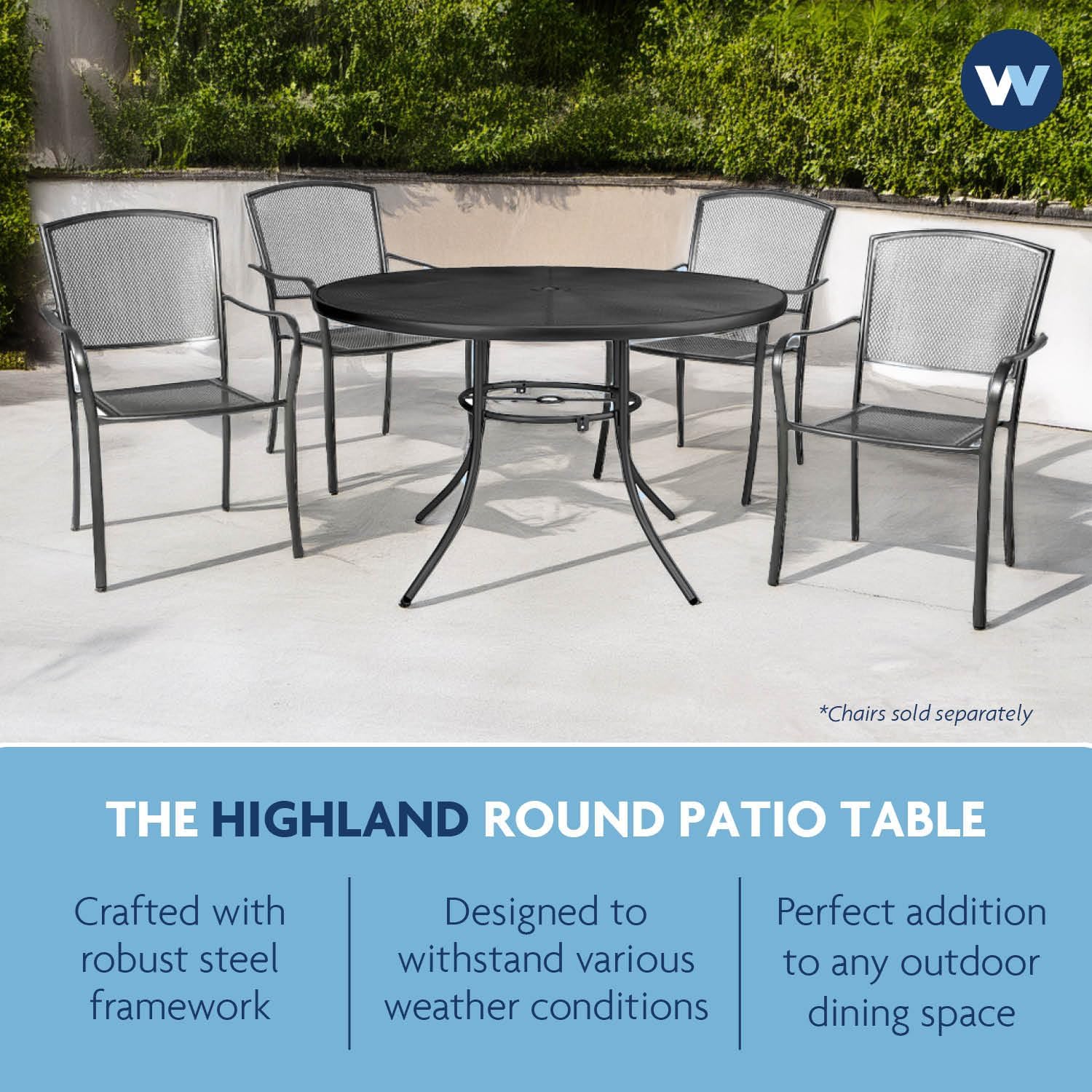 36” Round Commerical Table - Seats 2-4 People | Extremely Durable | Lifetime Outdoor Use | Withstands All Weather Conditions | Stylish Steel Mesh Pattern | Highland Collection, Black