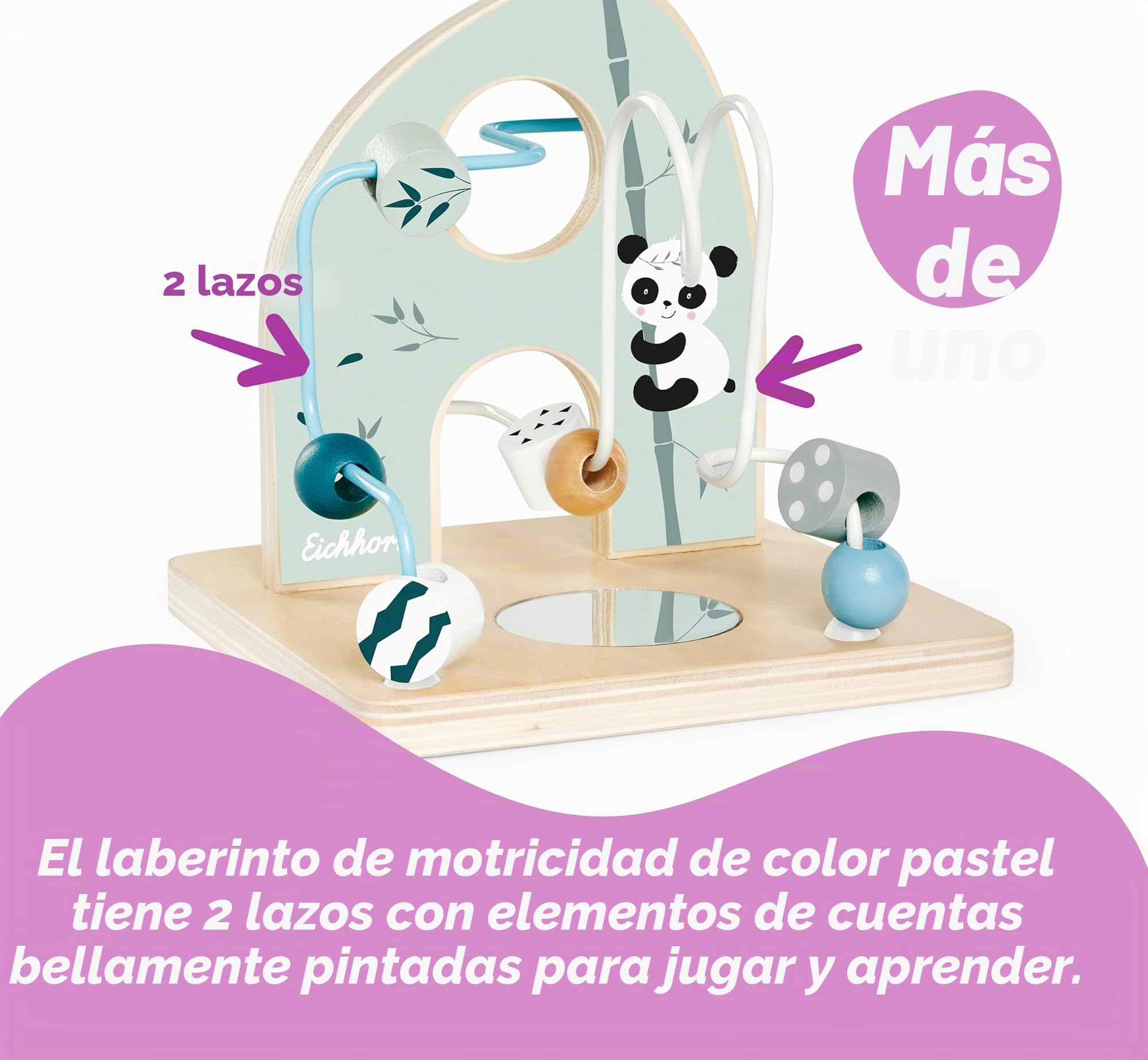 Eichhorn - Lazo de motricidad para Promover Las Habilidades motoras, 2 Lazos, con Superficie de Espejo, 14 x 14 x 14 cm, de Madera de Abedul, a Partir de un año, 100003803