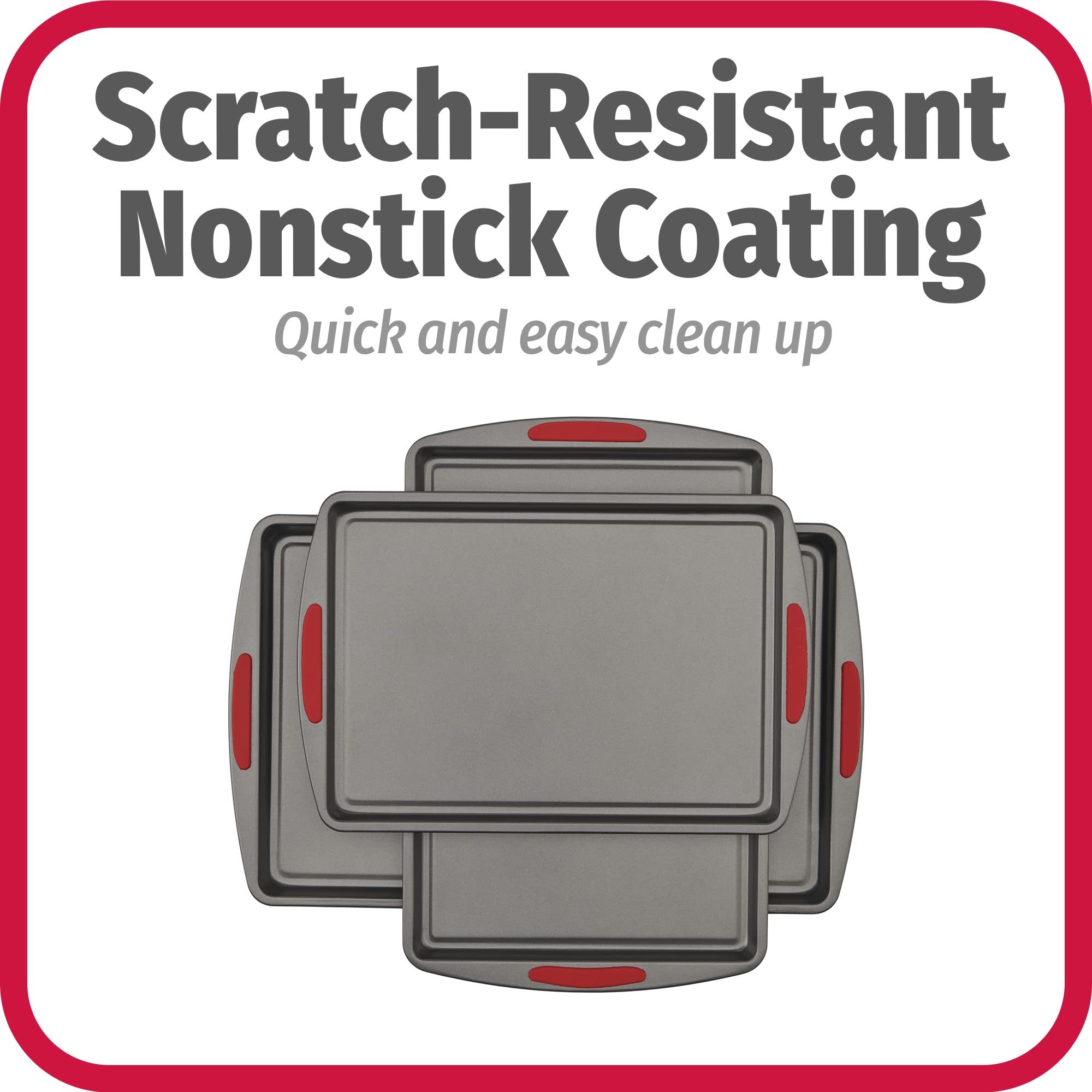 GoodCook Mega Grip Set of 3 Nonstick Steel Multipurpose Cookie Sheets with Silicone Grip Handles, Gray