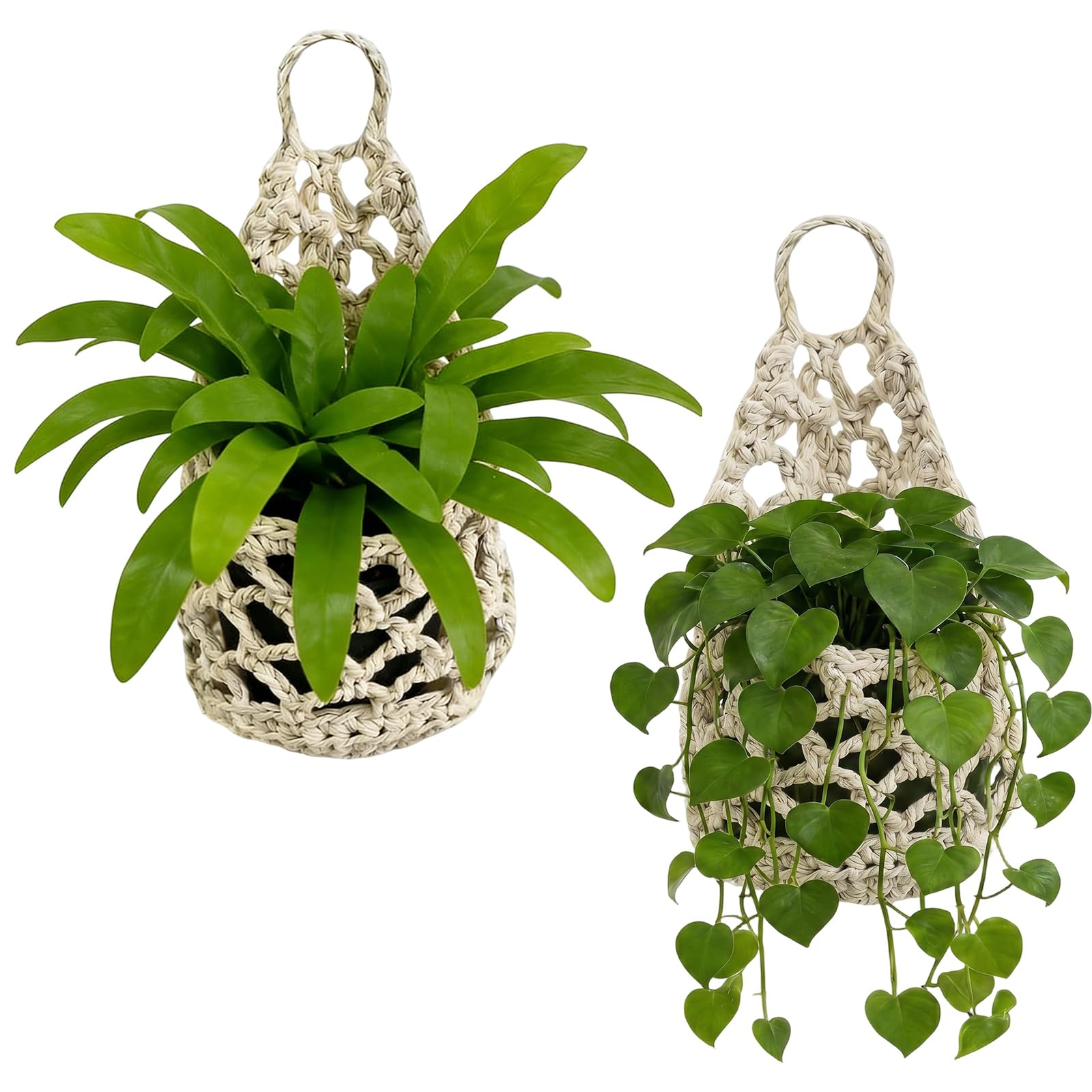 TW1TGOFT 2Pack Macrame Plant Hanger - Hanging Plant Holder Indoor Cotton Handmade Plant Hanging Basket Boho Home/Balcony Decor Gift for Plant Lovers (White)