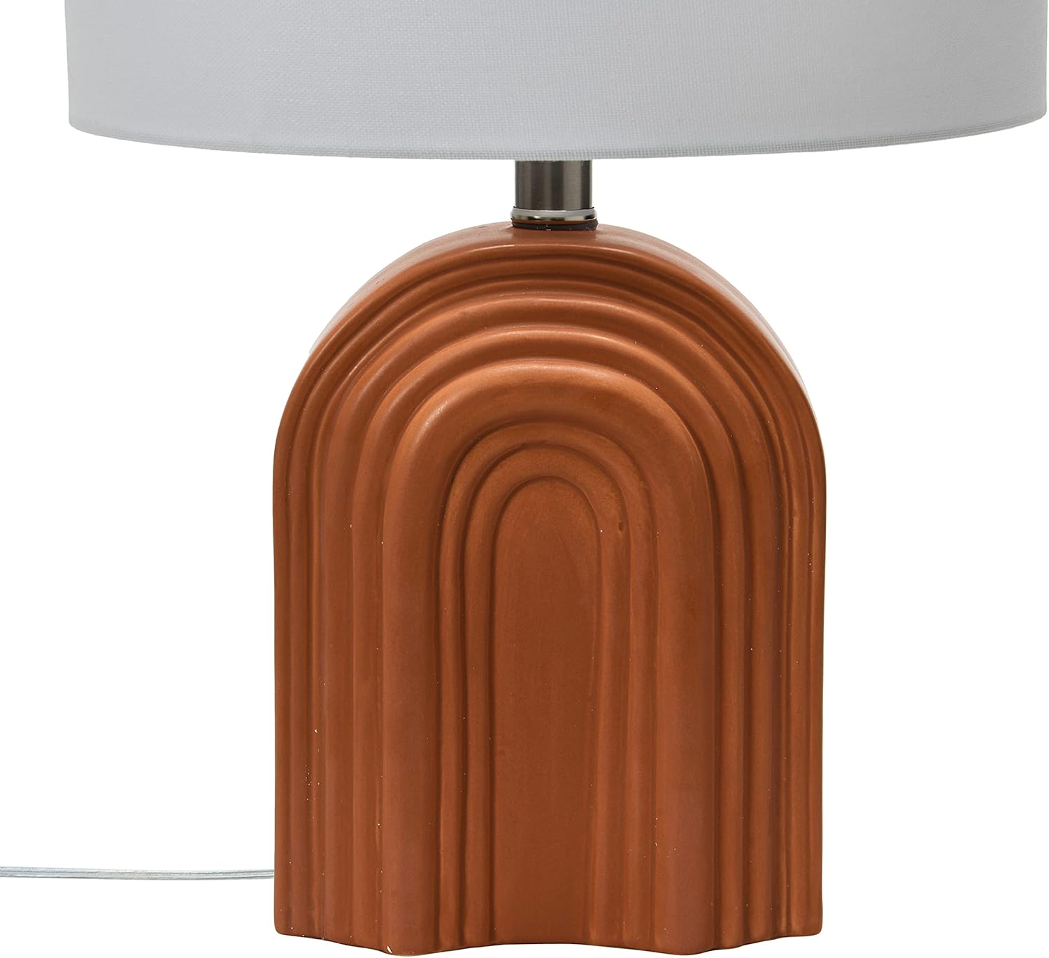 Main + Mesa Carved Arch Stoneware Table Lamp with Linen Drum Shade, Terracotta