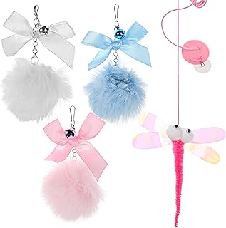 Ipetboom 4 Pçs Varinha De Gato Refil De Gato Teaser Brinquedo De Gato Pendurado Worm Brinquedo De Gato Pom Pom Brinquedos De Gato Libélula Brinquedo De Gato Anexos De Brinquedo De Gato