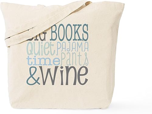 CafePress Big Books, Pajamas,Quiet, Wine Blue Tote Bag Natural Canvas Tote Bag, Cloth Shopping Bag