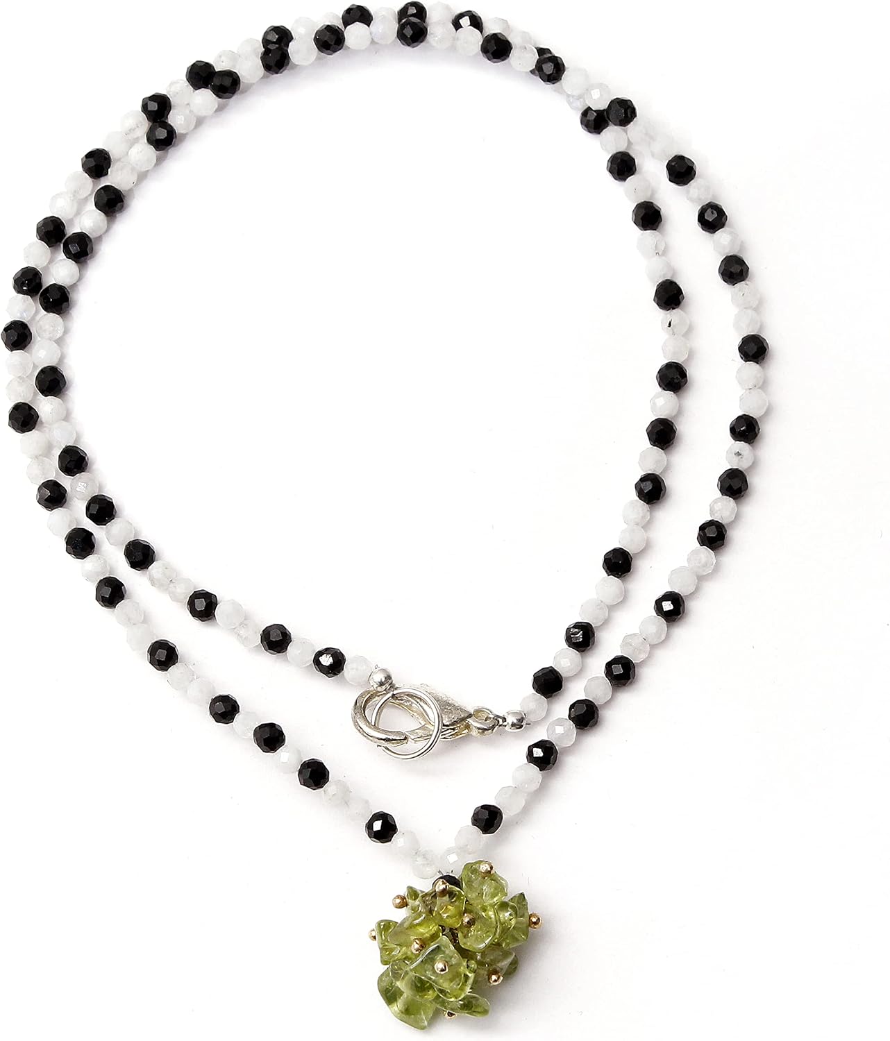 A&M GEMS & JEWELS Fashion Women Jewelry, Rainbow Moonstone & Black Spinel Contrast Necklace Jewelry, Healing Peridot Crystal Necklace Jewelry, Party Wear Strand Necklace, Gift For Aunty