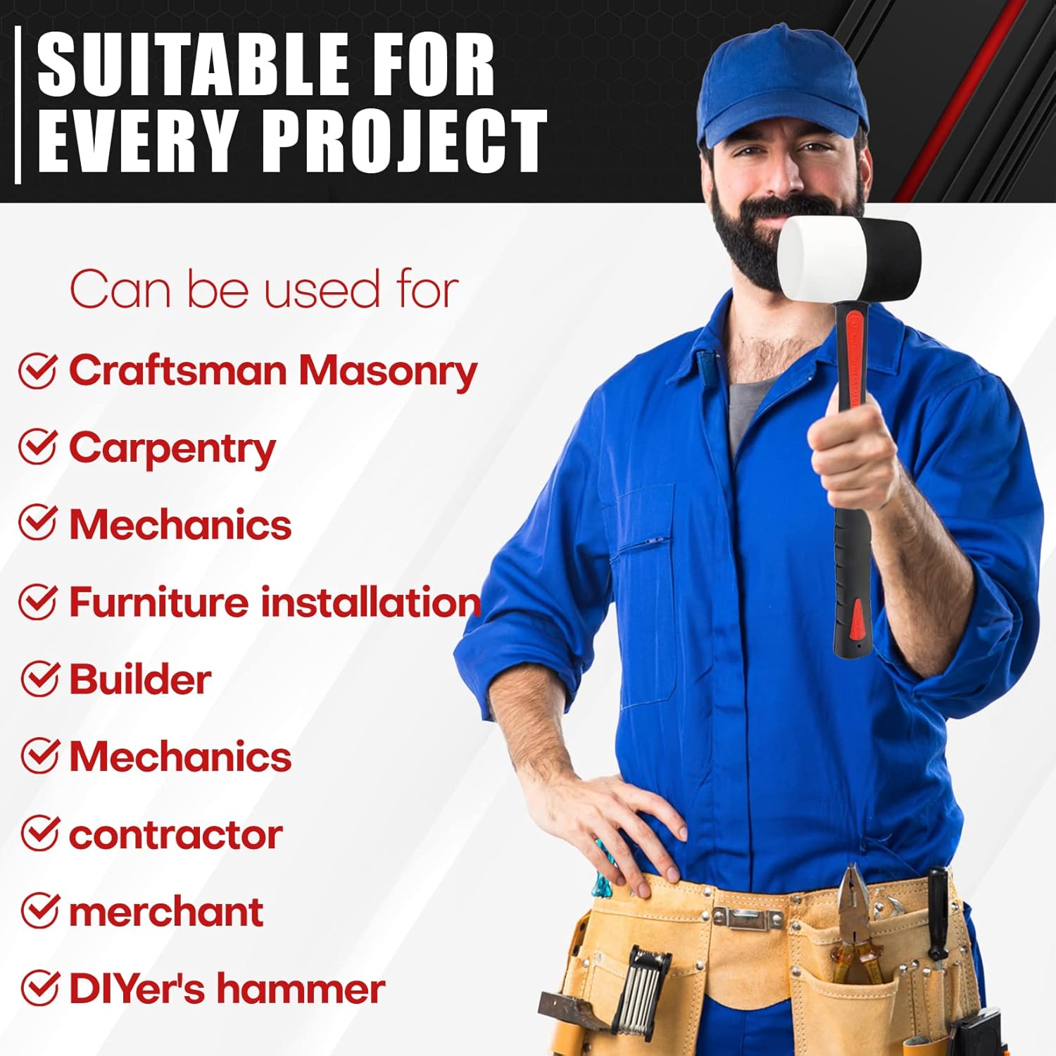 Buy C&T 2Piece Hammer Set , Black and White Rubber Mallet Hammer16oz