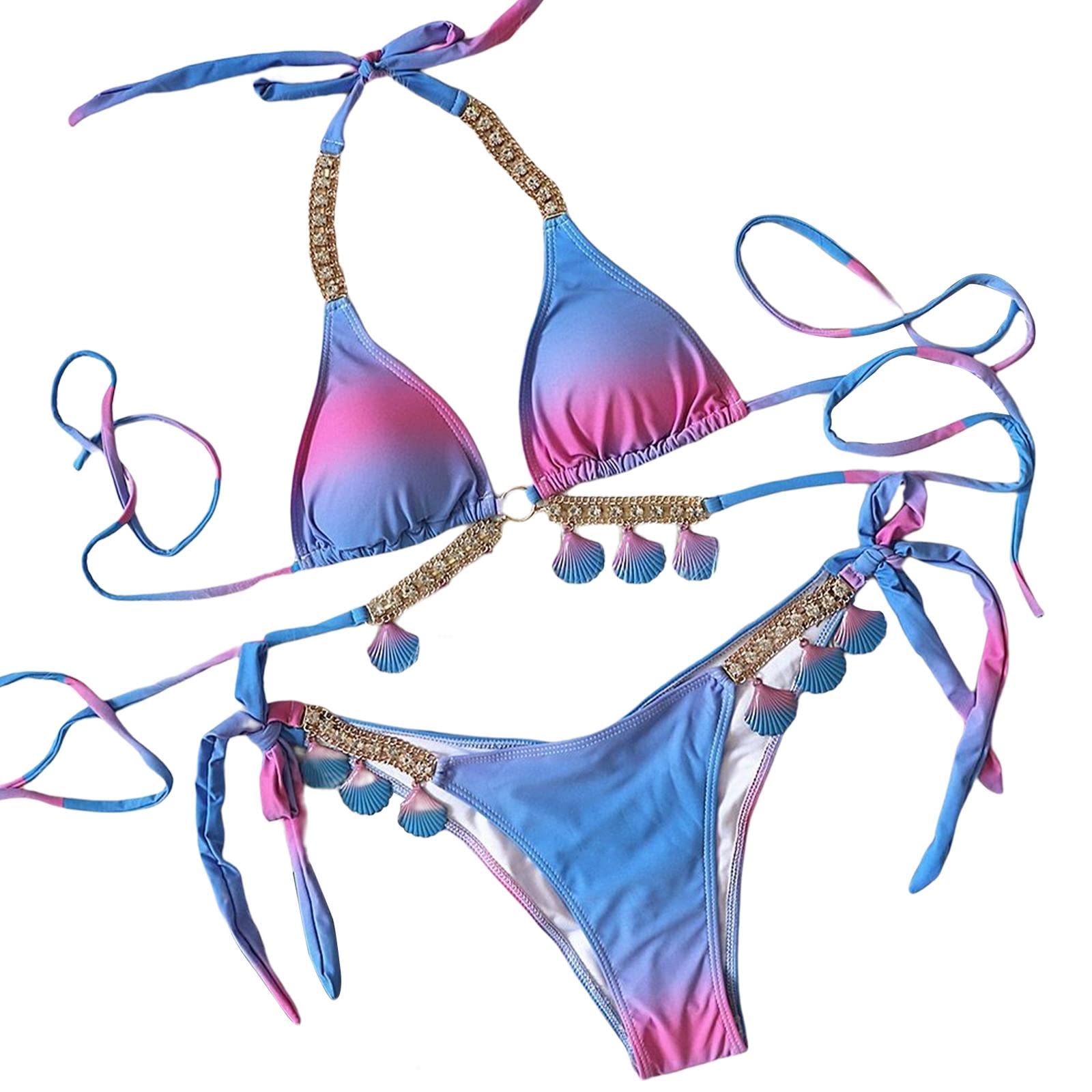 calandis ™ Women Bikini Set Diamond Chain Triangle Top Swimsuit Swimwear Purple M | Swimwear | Womens Clothing-picture-30