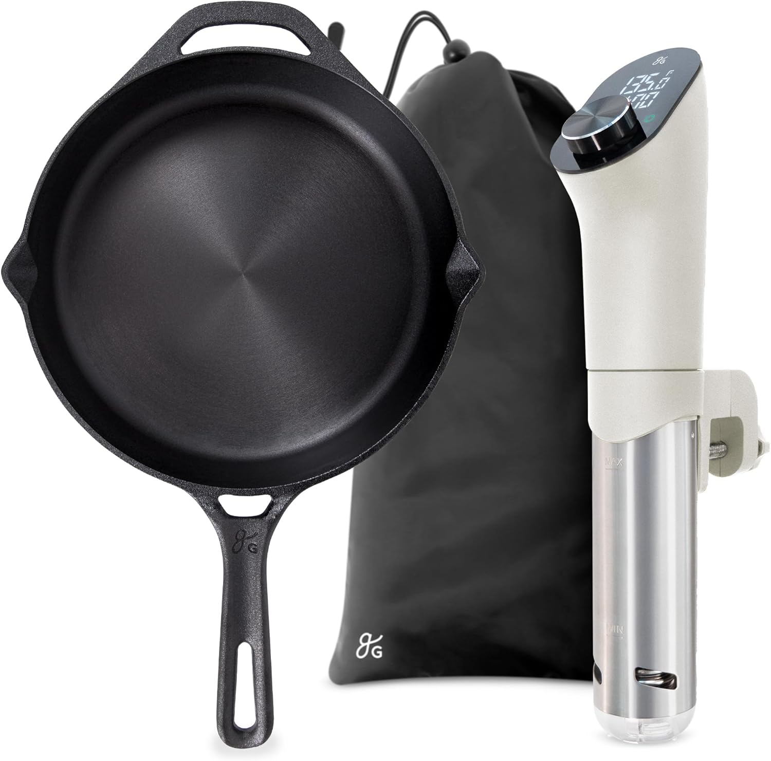 Greater Goods 10” Cast Iron Skillet and Sous Vide for Father's Day. Birch White.