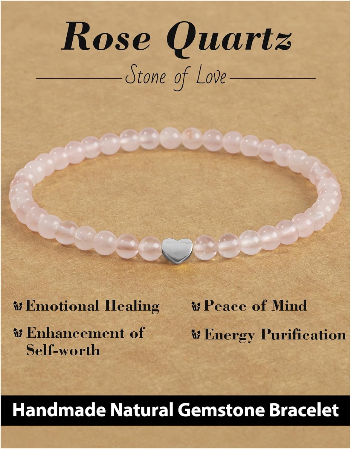 Landorilo Damesarmband, 4mm Natuurlijke Helende Kristallen met 925 Vergulde Hartvormige Kralen Vriendschapsarmband Verjaardag, Valentijnsdag, Kerstmis Cadeau van Liefde(Helder Kwarts-Goud