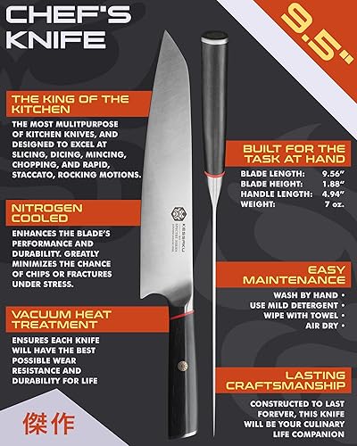 Miniatura 2 de KESSAKU Cuchillo de chef de 9.5 pulgadas, serie Spectre, acero inoxidable japonés forjado AUS-8 de alto carbono, mango de madera de Pakkawood con