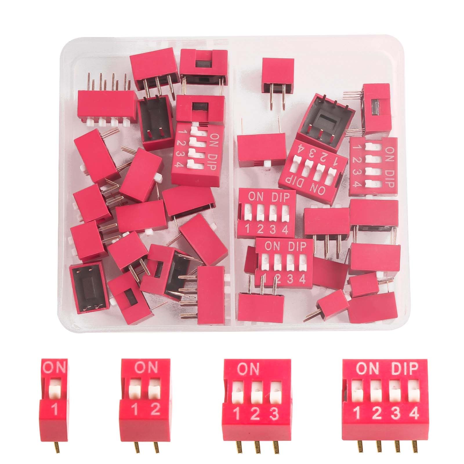 40pcs Slide Type Dip Switch Kit?Double Row Dip Switch, 1 2 3 4 Position 2.54mm PCB Mountable On Off Toggle Switch for Circuit,Breadboard