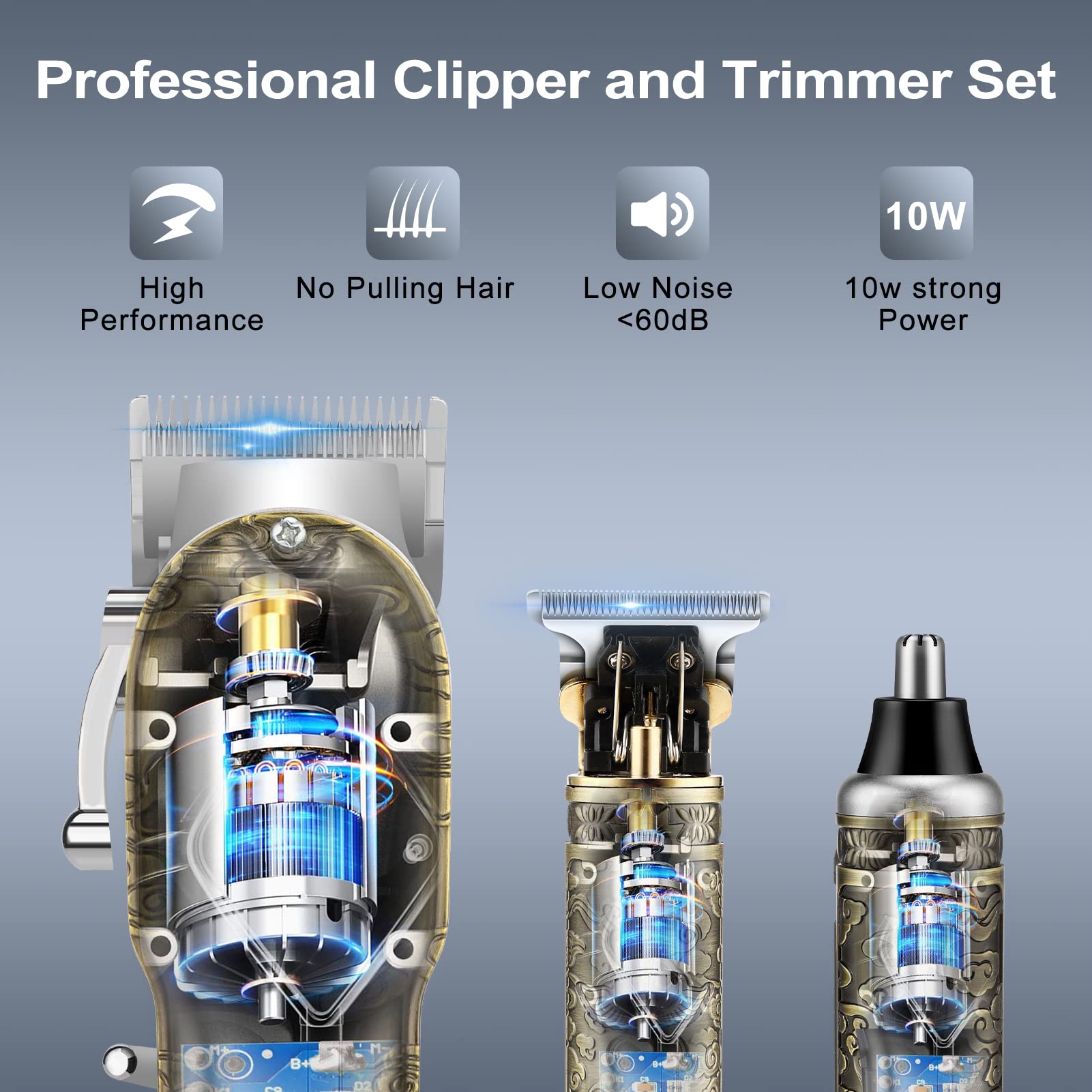 Set di tagliacapelli da uomo senza fili, professionale, con lama a T ricaricabile tramite USB, per barba/naso, kit per tagliare i capelli, regalo per uomini