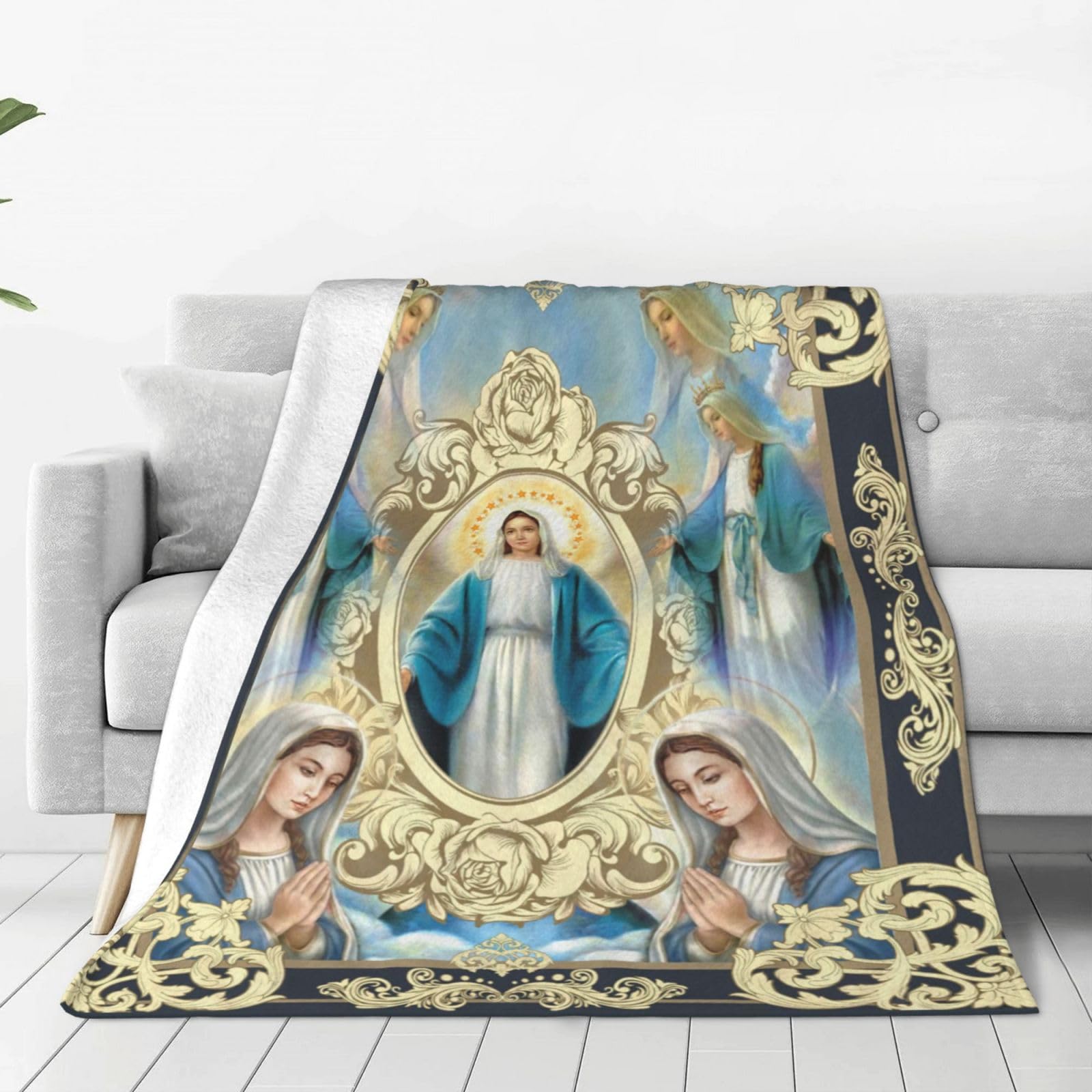 Virgin Mary Throw Blanket Mother of God Blanket Religious Gifts for Women Man Christian Faith Prayer Catholic Scripture Decor Blanket Warm Soft Plush Fleece Flannel Blanket for Adults Kids 60"X50"