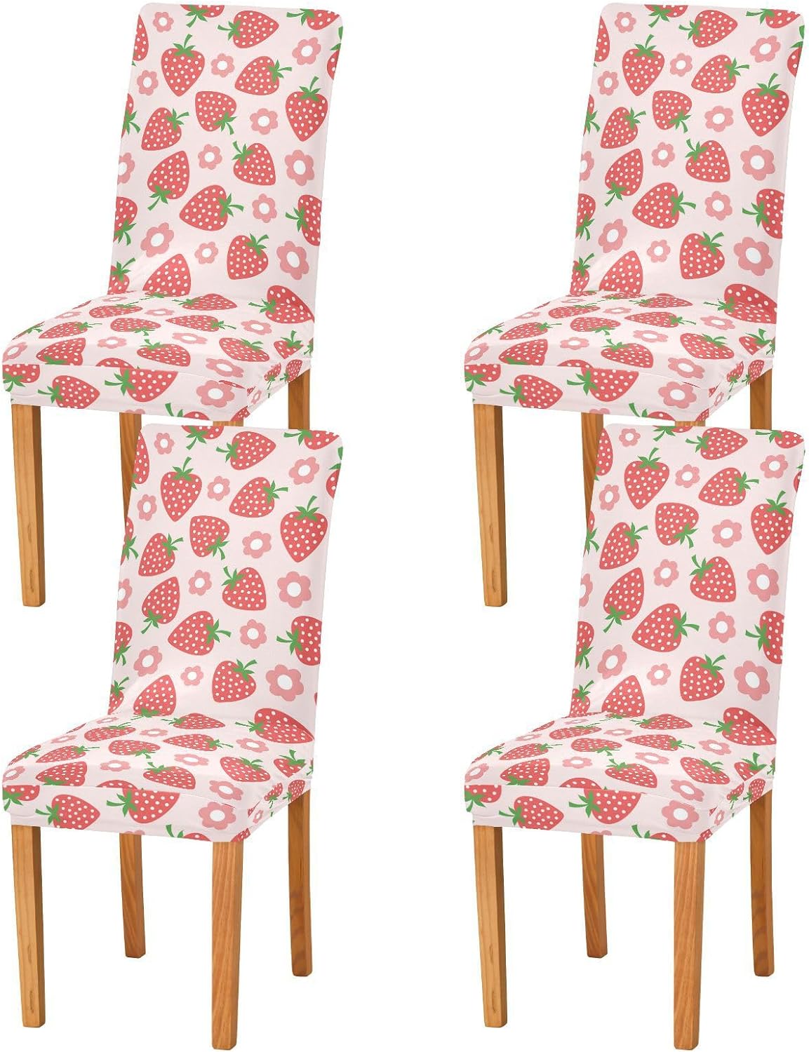 Strawberry Fruit Dining Chair Covers Set of 4, Stretch Kitchen Chair Slipcover Washable Removable Chair Covers Protector for Dining Room, Hotel and Ceremony
