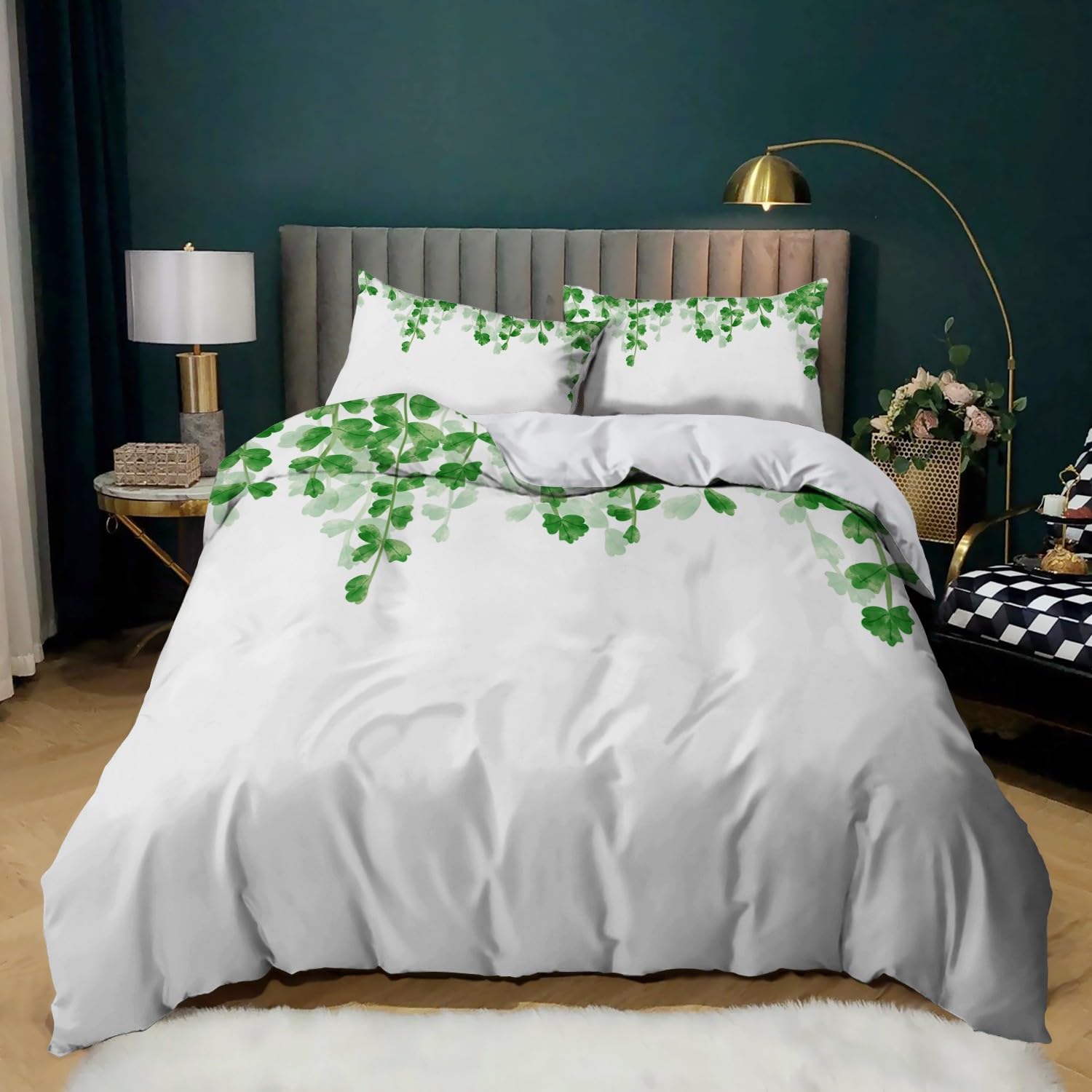 Housse de couette 140x200 parure de lit microfibre verte adulte