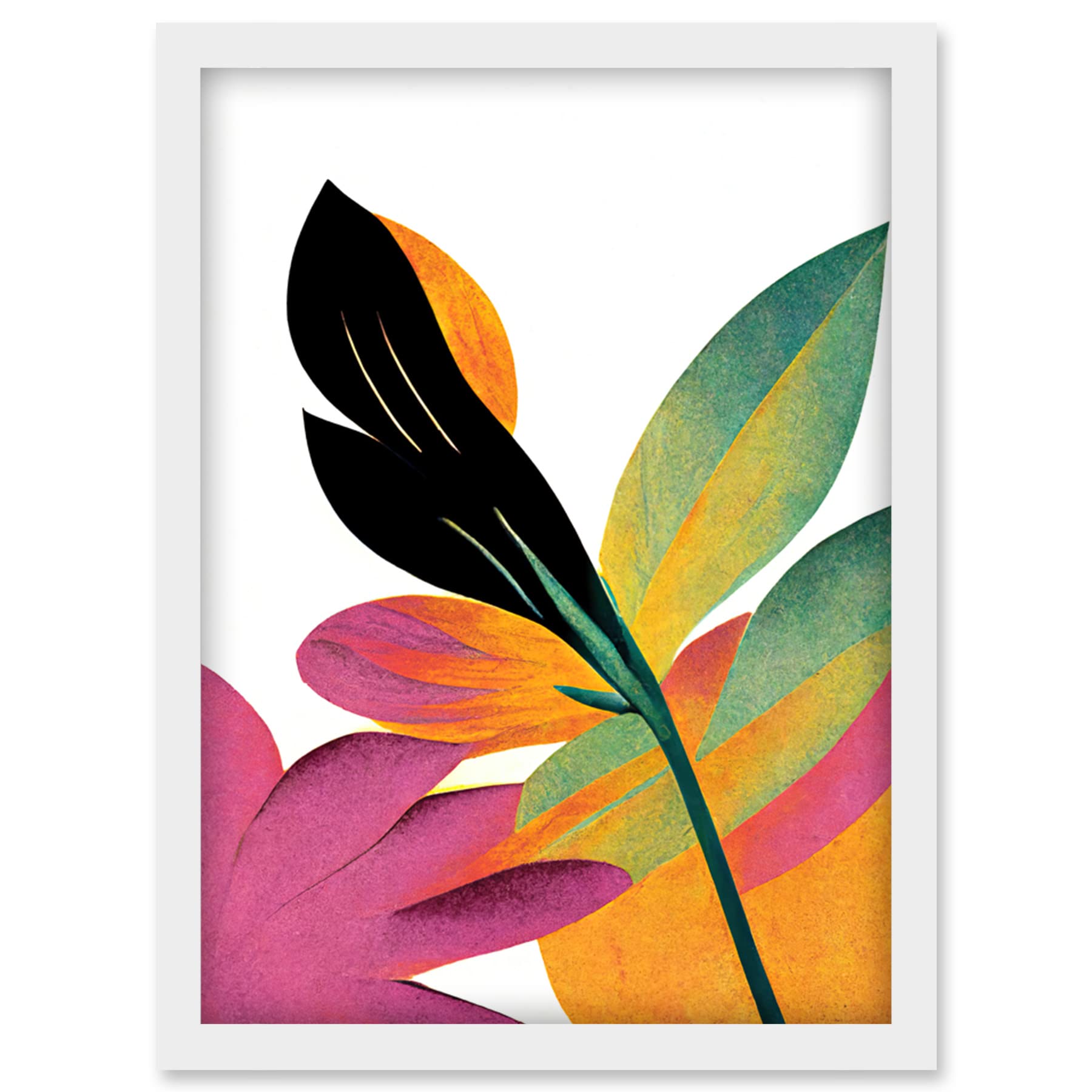 Doppelganger33 LTD Modern Abstract Tropical Vibrant Leaves Botanical Painting Artwork Framed Wall Art Print A4