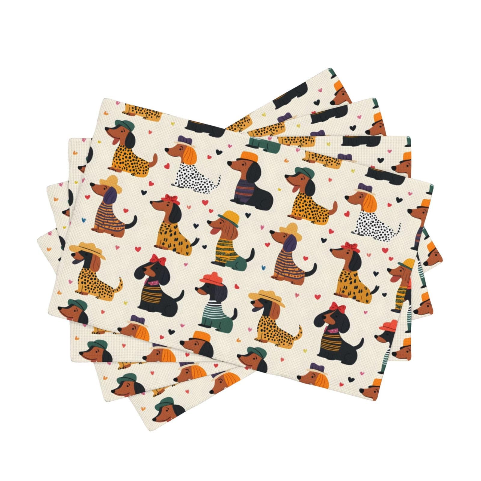 Set de table teckel coloré x4 lavable 30x45 cm pour salle à manger festive