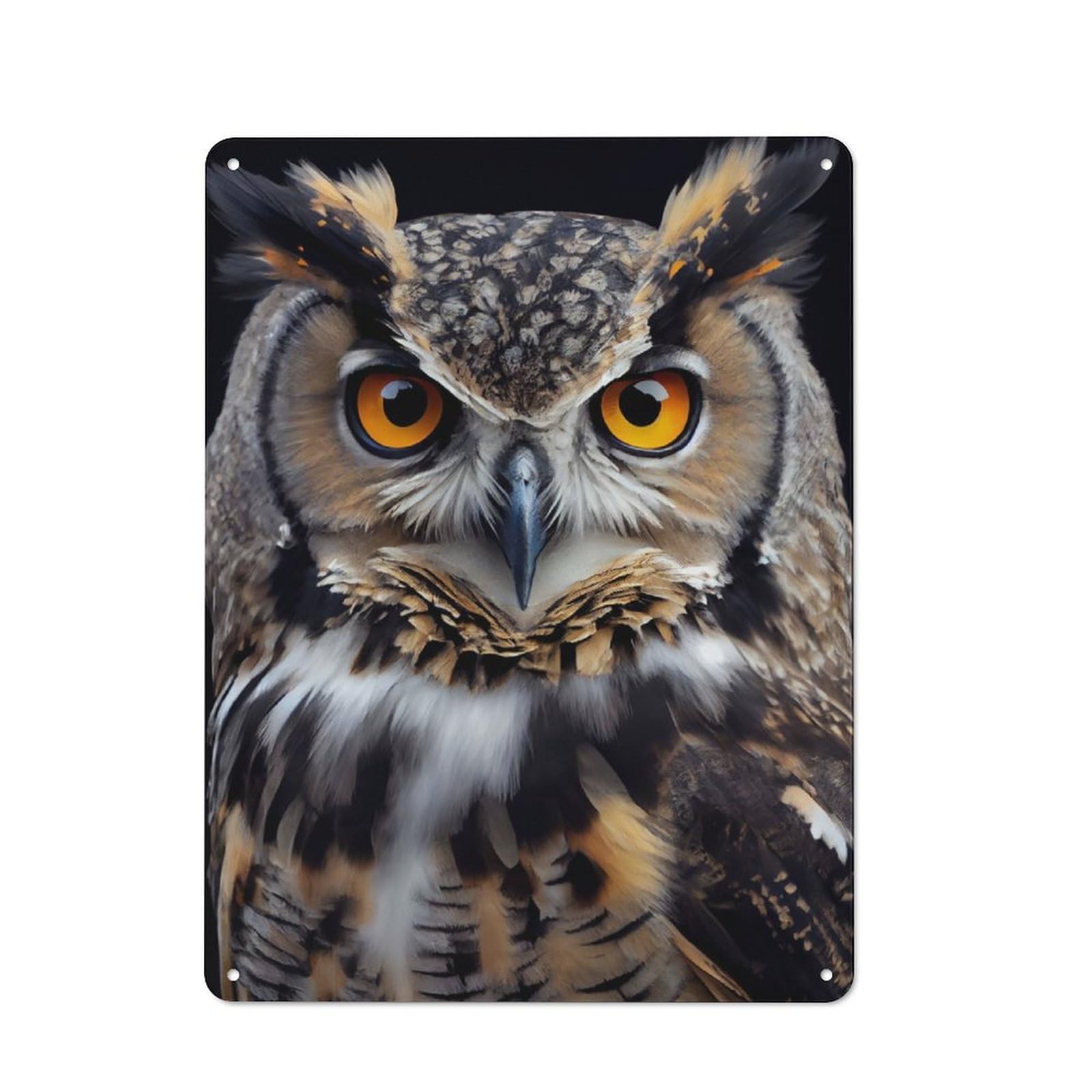 Junmoney Owl Face Metal Wall Sign 40X30cm Featuring For Garage Or Workshop, For Home Office, Studio And Craft Room Walls