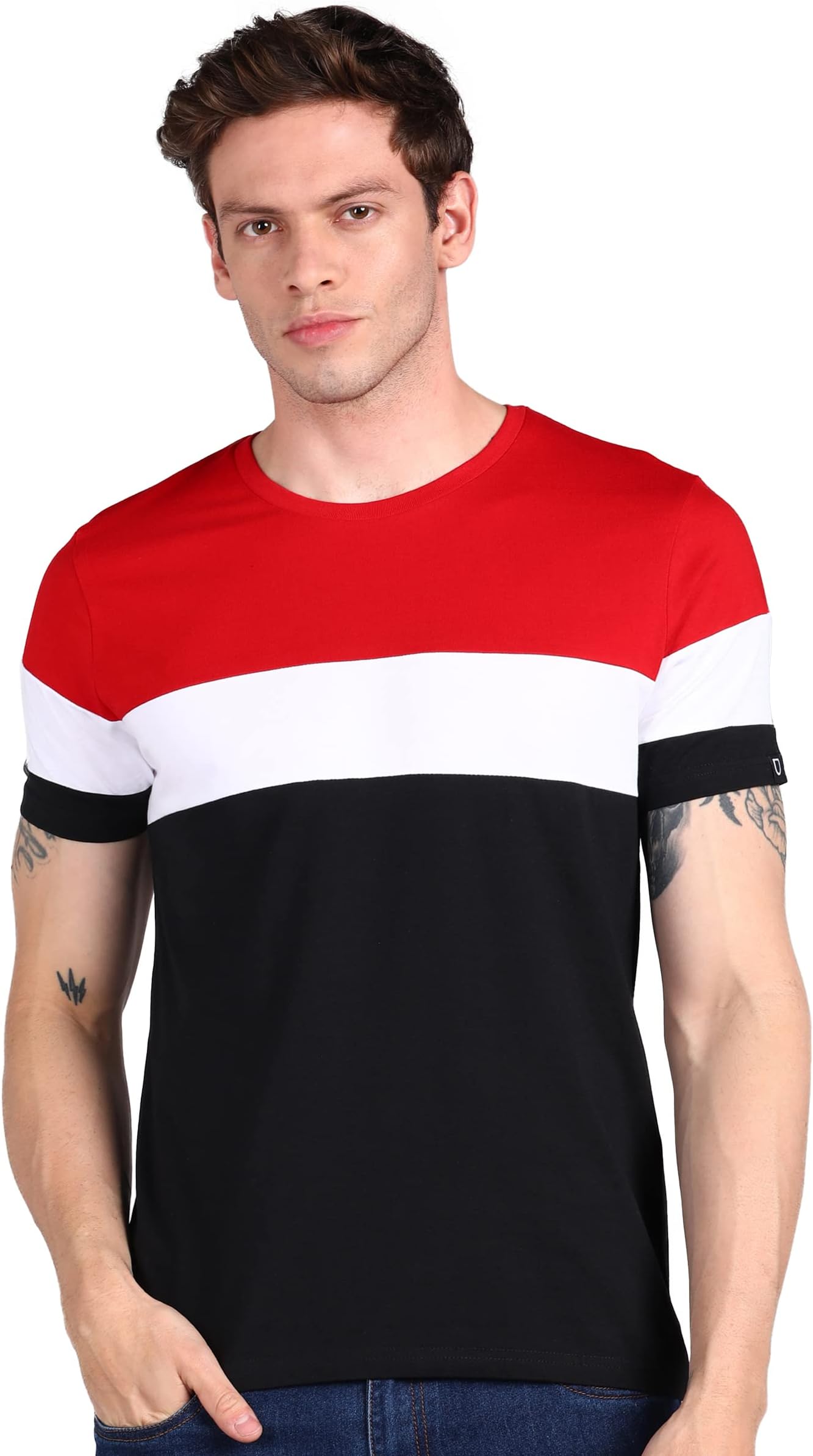 Urbano FashionMen's Cotton Color-Block Slim Fit Half Sleeve T-Shirt