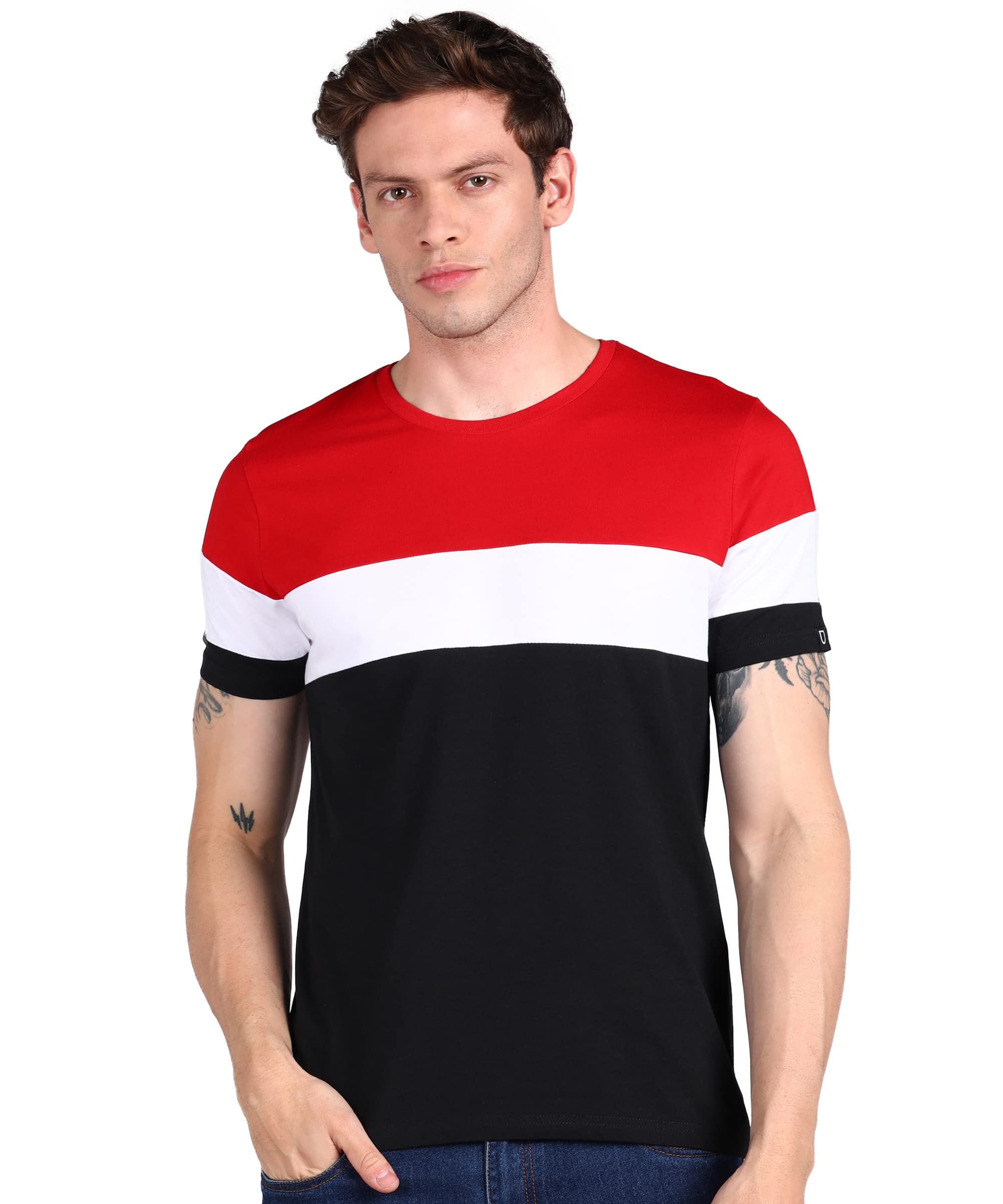 Urbano FashionMen's Cotton Color-Block Slim Fit Half Sleeve T-Shirt