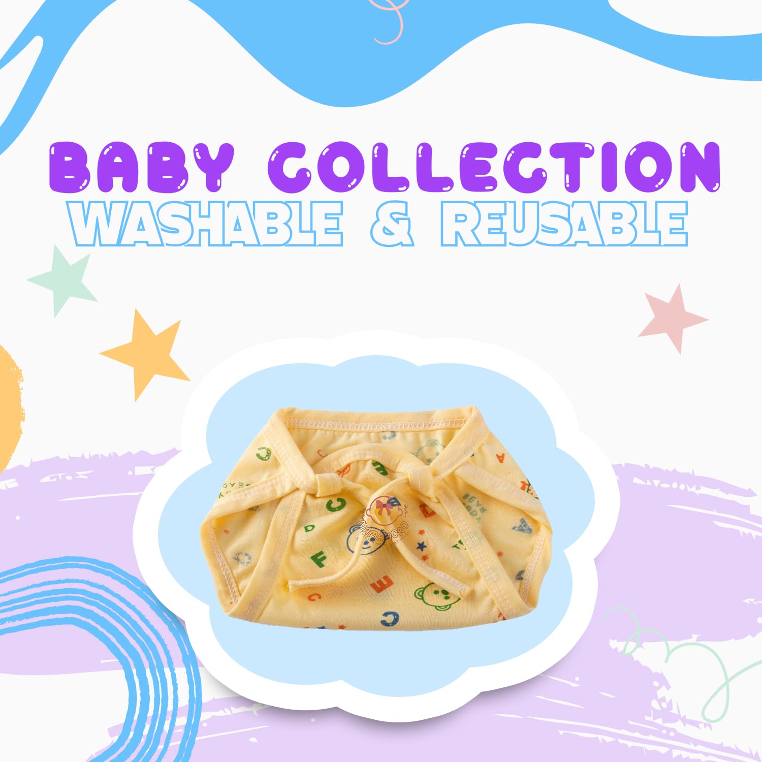 4INFANTSONLY New Born Baby's Cotton Cloth Langot,Langots for New Born 0-6 Months,Newborn Baby Cloth Diapers,Nappy for Baby Girl and Baby Boy U Shaped Washable,Reusable Nappies Multicolor (Pack of 10)