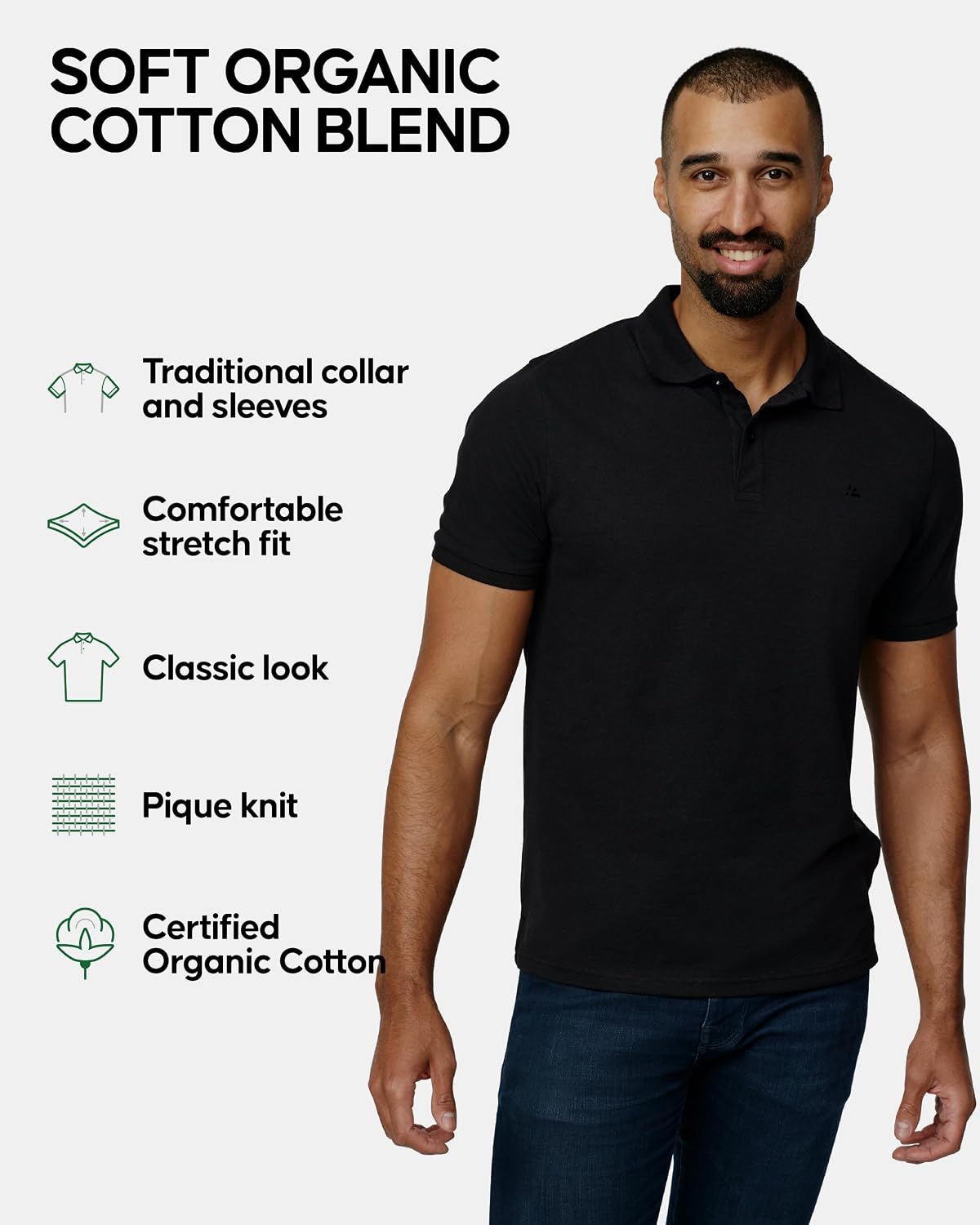 DANISH ENDURANCE Polo Shirt for Men, Organic Cotton, 1 & 2-Pack image 2