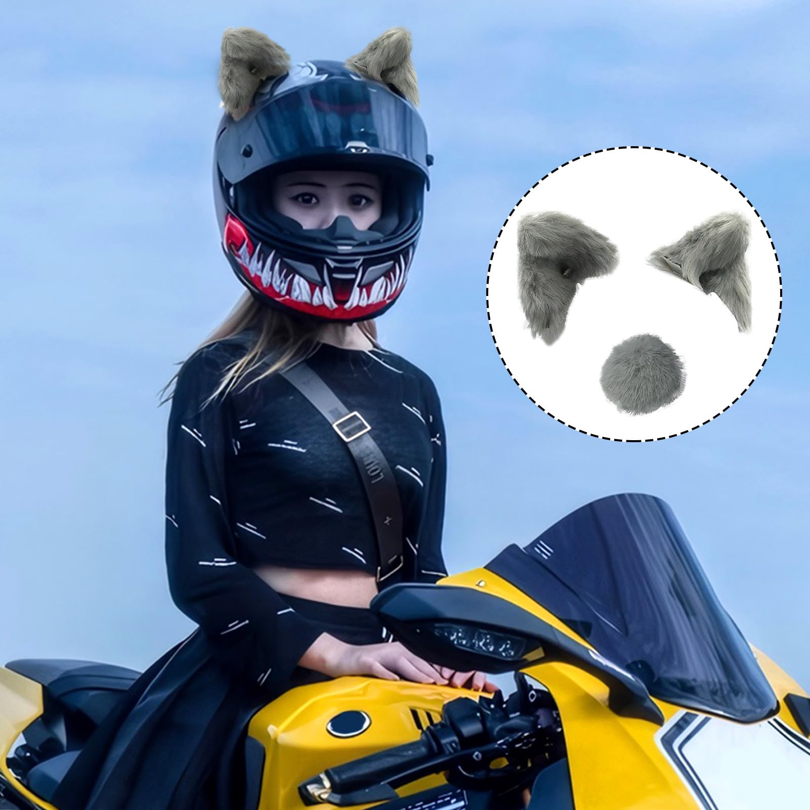 Set di gatto casco 3D - Coppia riutilizzabile | Kitty orecchio adesivo moto accessorio quadrante | Bicycle Motorcycle Smooth superfici arredamento casco, copre
