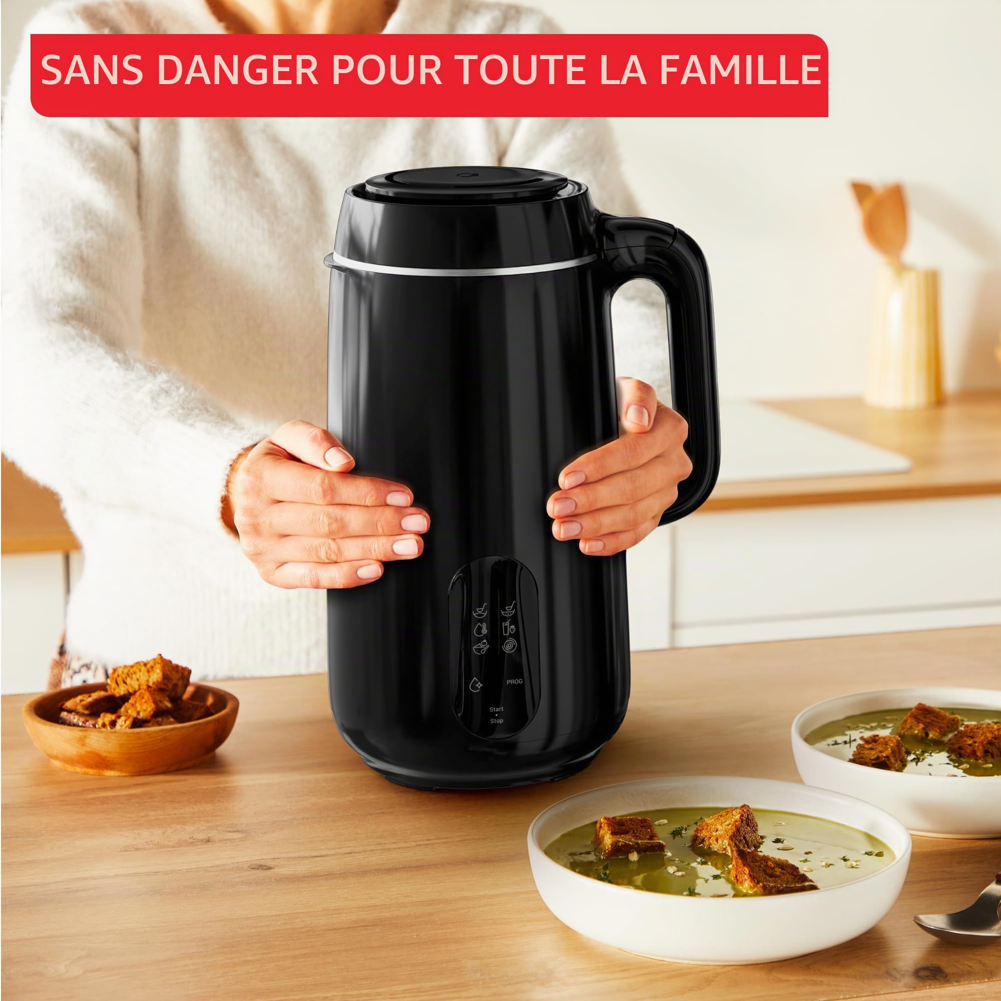Tefal Machine multi-soupe, 6 programmes de véhicules, capacité de 1 l, soupes molles, soupes épaisses, vitamines, recettes chaudes, 4 personnes, fonction de nettoyage de voiture, brosse de nettoyage