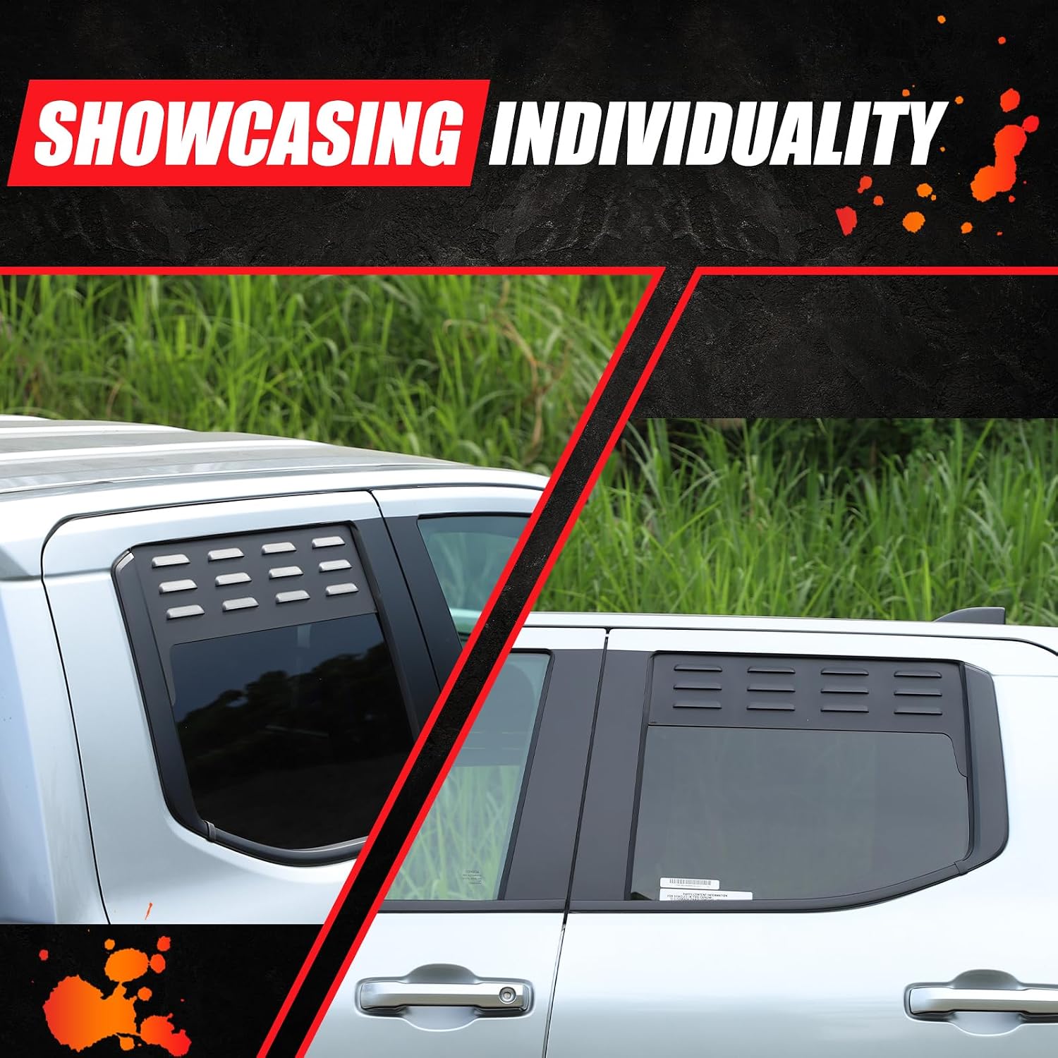 Car Window Louver Air Vent Compatible with Toyota Tacoma 2024 2025 2026, Air Vent Scoop Shades Cover Car Accessories (Rear)