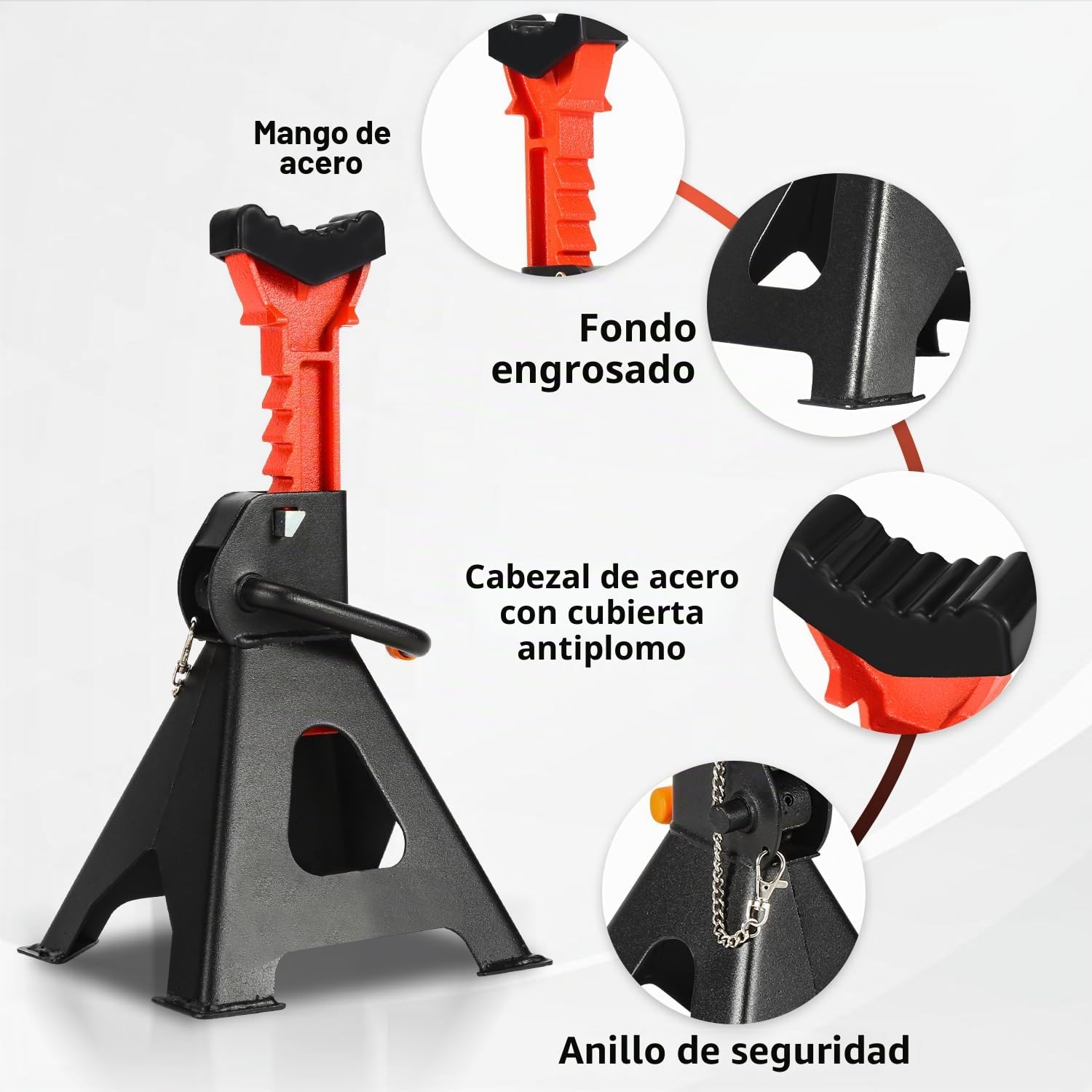 Herrselsam Caballete de apoyo 3T de capacidad de carga Caballete de altura ajustable 285-430mm Caballete de apoyo para vehículos con seguro Soportes de apoyo Auto Soportes para coches, caravanas