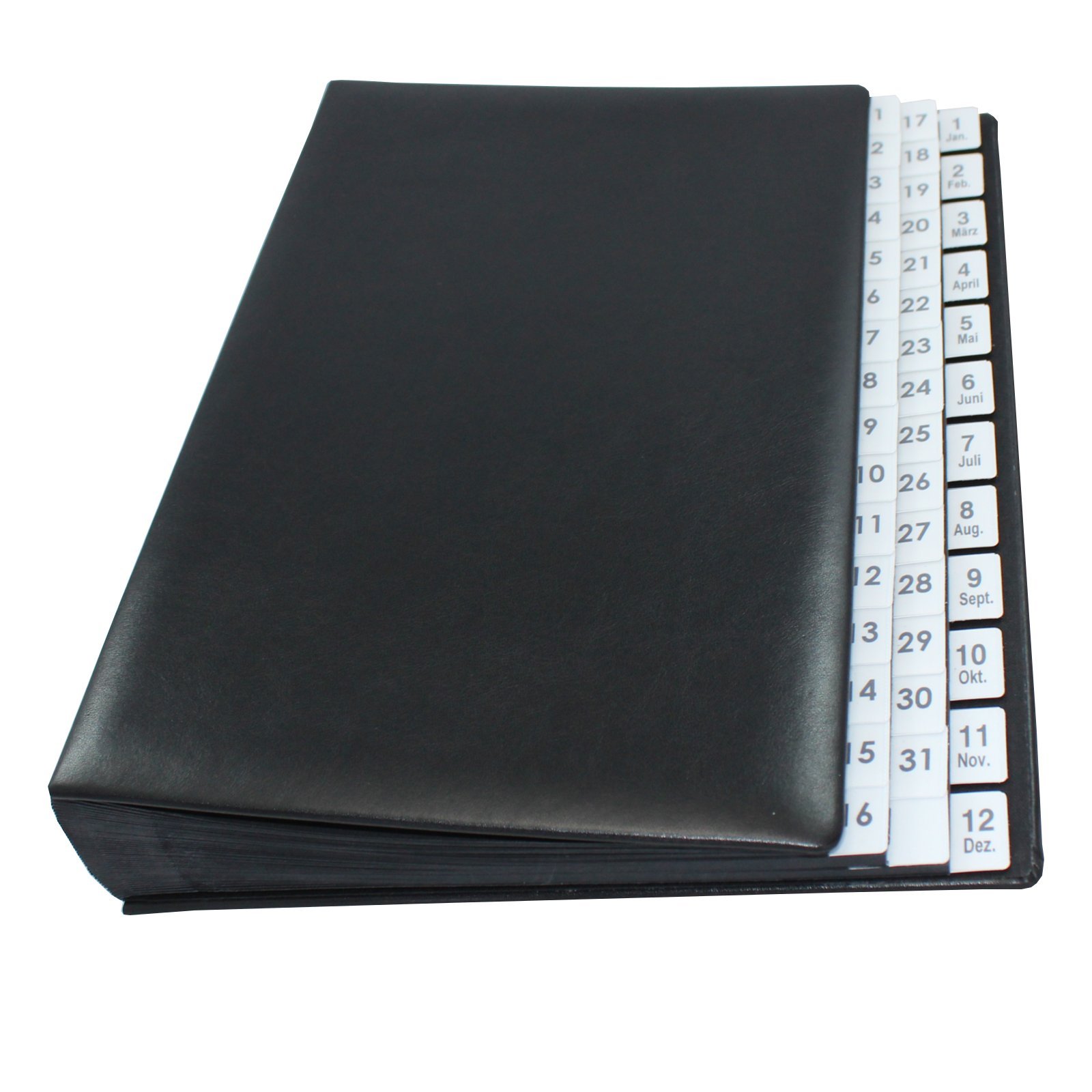 Classificatore con indice 1 – 31 Plus 1 – 12 (jan. dez.) nero Custodia in pelle bovina liscia