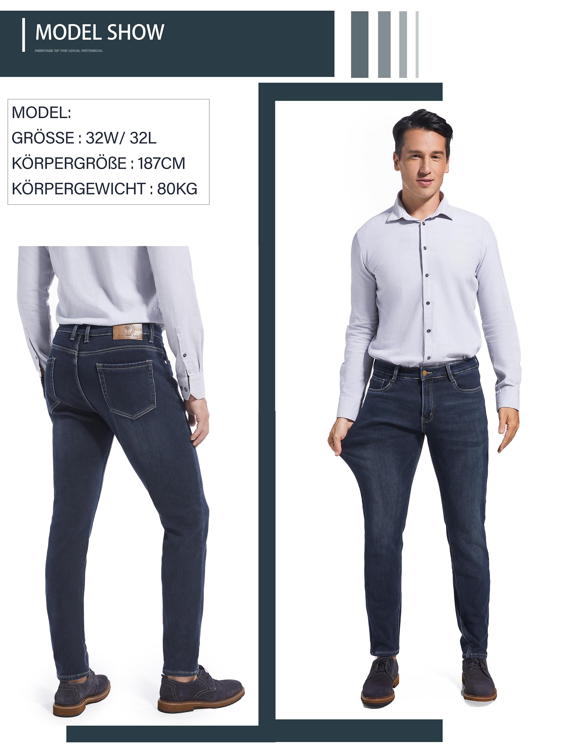 Jeans termici elasticizzati Tapered Slim Fit Super-Soft Fleece Pantaloni termici da uomo, jeans invernali imbottiti