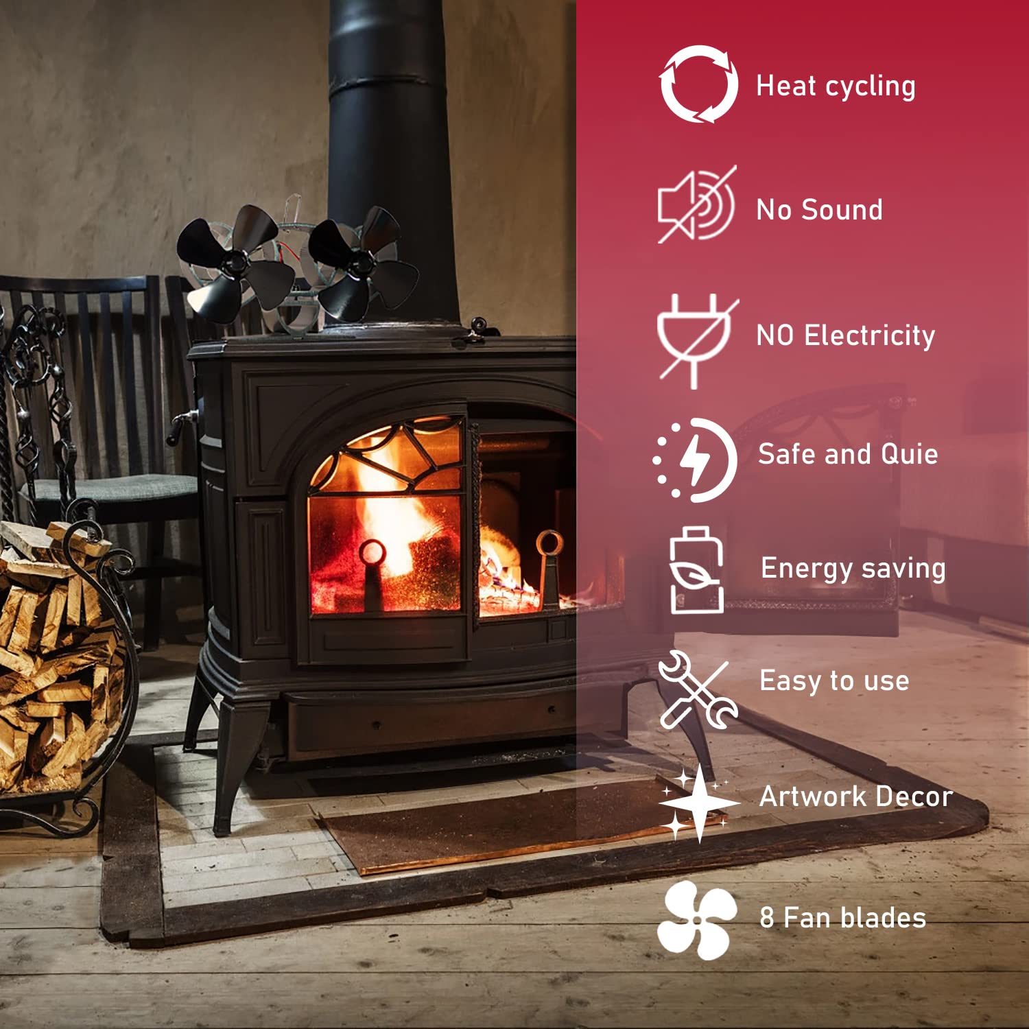 COMBIUBIU Wood Stove Fan Heat Powered, 8 Blades Fireplace Fan Non-Electric,  woodstove fan for Gas/Wood/Log Burner Stove/Pellet Stove  Accessories,(Double Motors) : Amazon.ca: Tools u0026 Home Improvement