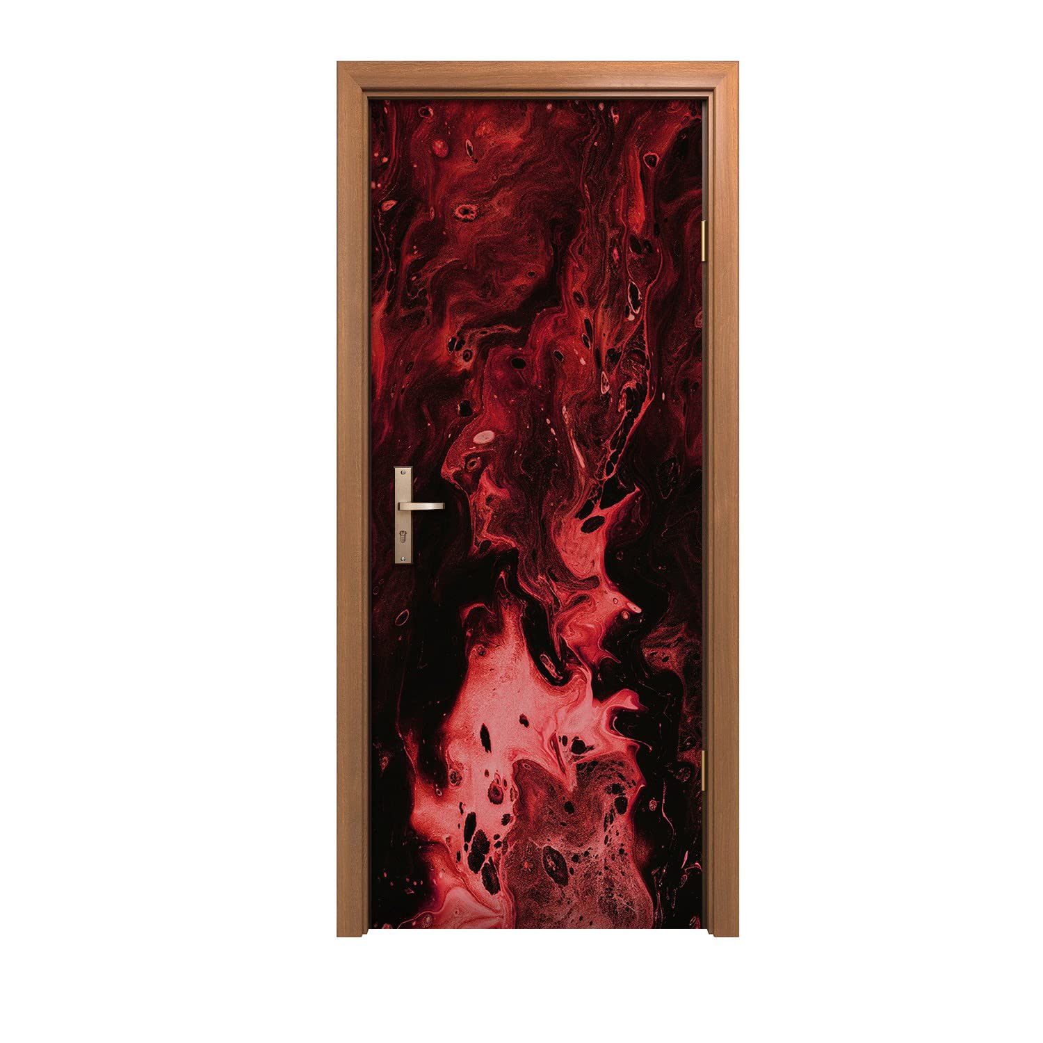 Autocollant de porte moderne motif eau Rouge pour sublimer un salon contemporain