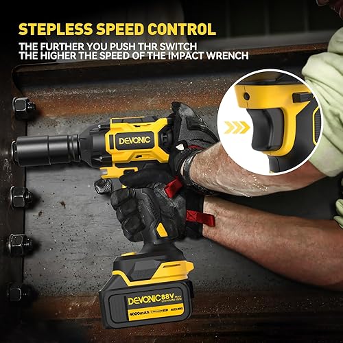 Miniatura 8 de Devonic - Llave de impacto inalámbrica, 330 pies-libras (450 N.m), llaves de impacto de potencia sin escobillas de 21 V, pistola de impacto de alto