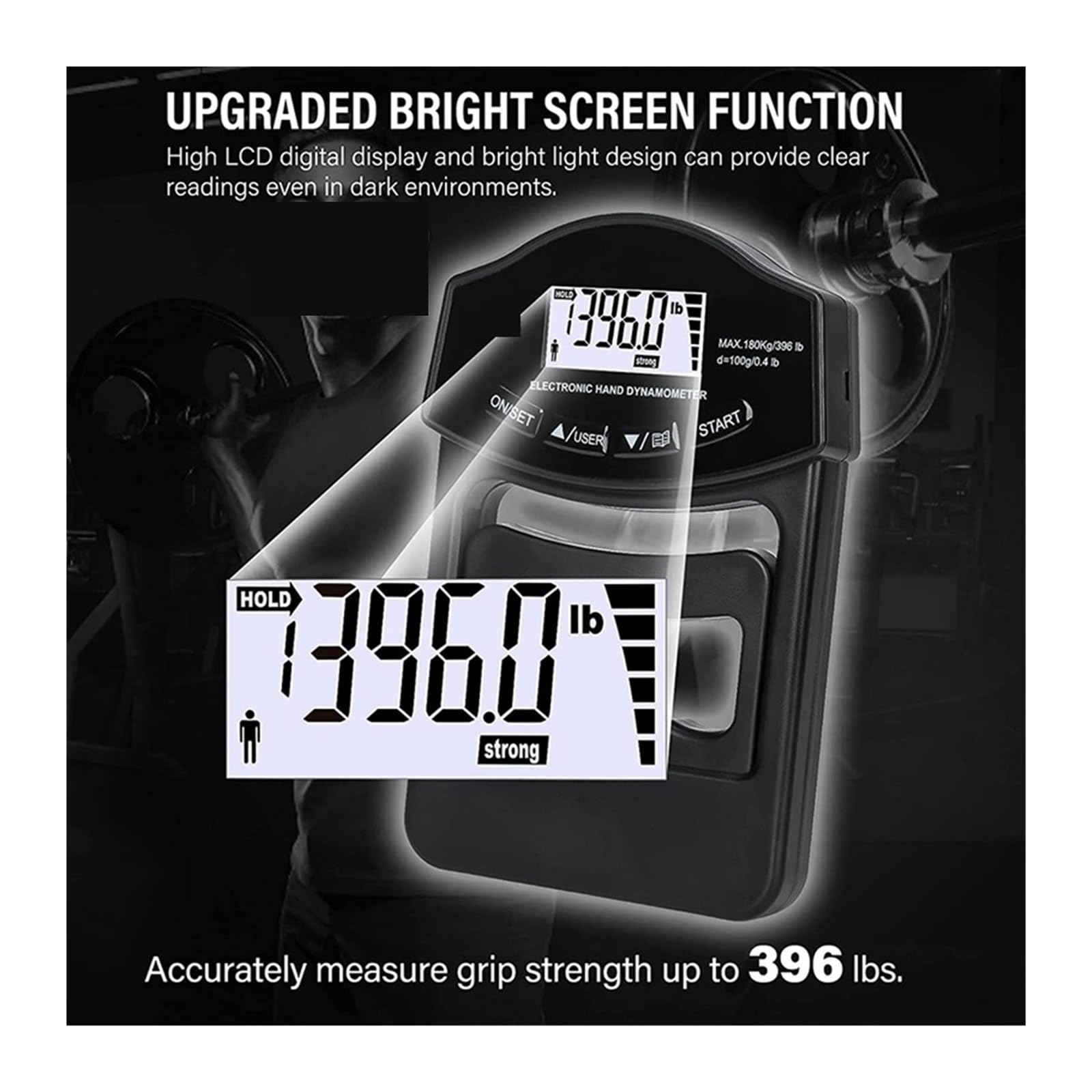 Amazon.co.jp: 握力テスター、396ポンド/180Kgデジタルハンドダイナモ