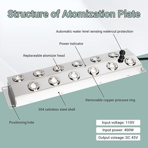 Miniatura 8 de Toriexon Nebulizador ultrasónico de 12 cabezales, fabricante de niebla ultrasónica con flotador, 304.3 fl ozH Mist Maker Fogger con fuente de