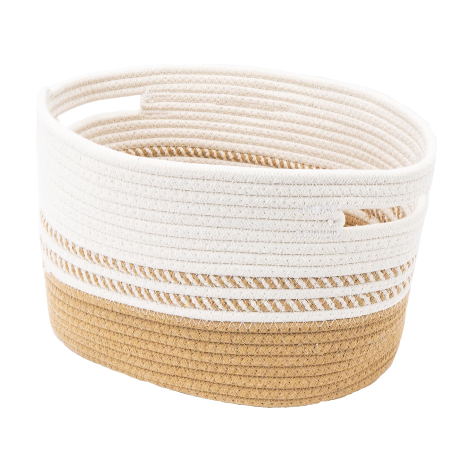 1 Pack Woven Storage Baskets - Cotton Rope and Brown/White Baskets for Shelves, Toys, Towels, Nursery, Books