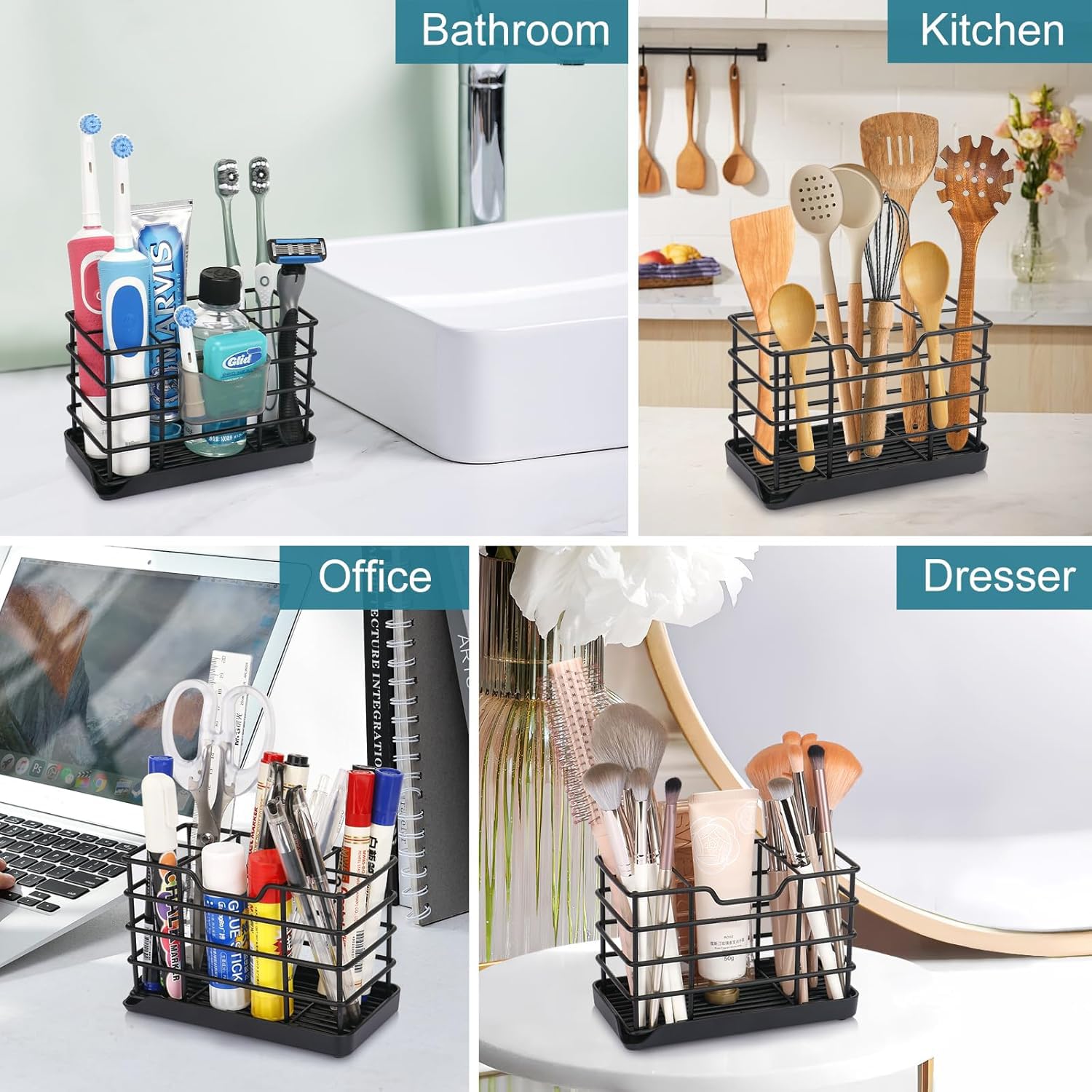 Soporte para cepillos de dientes para baños, soporte de acero inoxidable para cepillo de dientes eléctrico para niños, soporte para pasta de dientes para accesorios de baño, organizador con bandeja