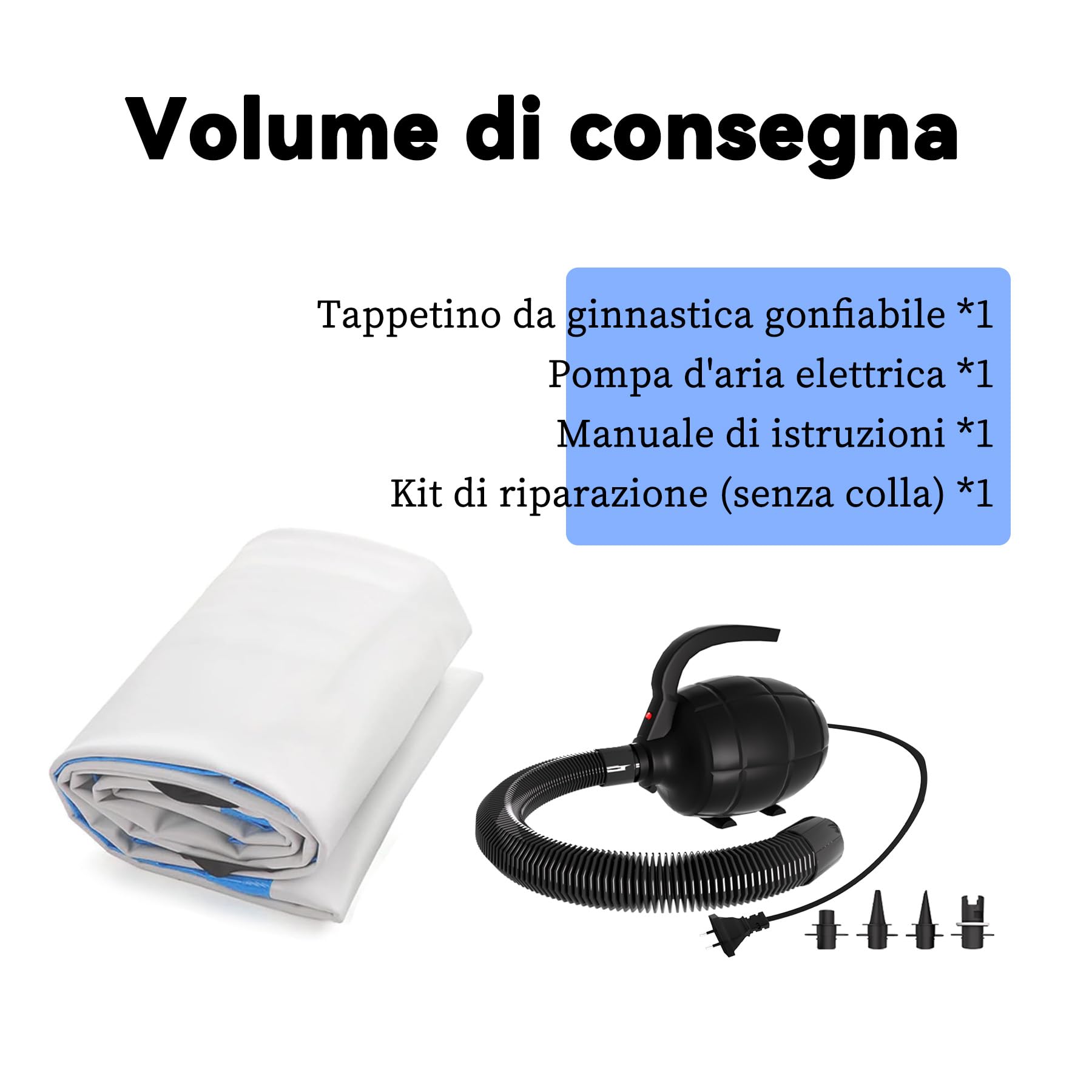 Air Tracking Mat - Tappetino da ginnastica, altezza 10-20 cm, gonfiabile, misura 2/3/4/5/6/7/8 m, con pompa ad aria elettrica