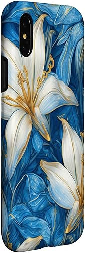 Miniatura 9 de iPhone 14 Pro Max Hermosa Lily Flowers Foral Blanco Azul Acuarela Patrón Caso