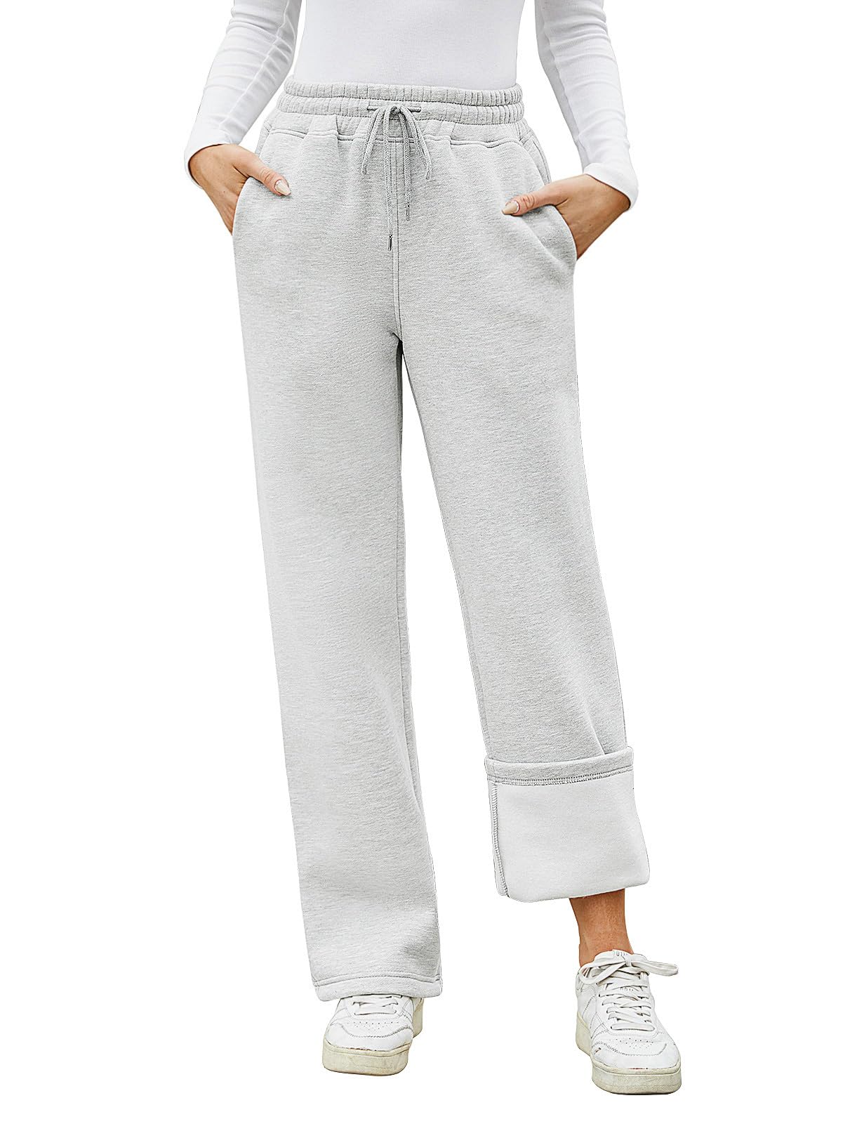 PASUDA Pantaloni Tuta Donna Invernali Termici Fodera in Pile Lungo Comodi | Pantaloni Jogging a Elastico Vita Alta, Pantalone Sportivi Lungo Comodi Cotone con Tasche e Coulisse, Fodera in Pile Casual