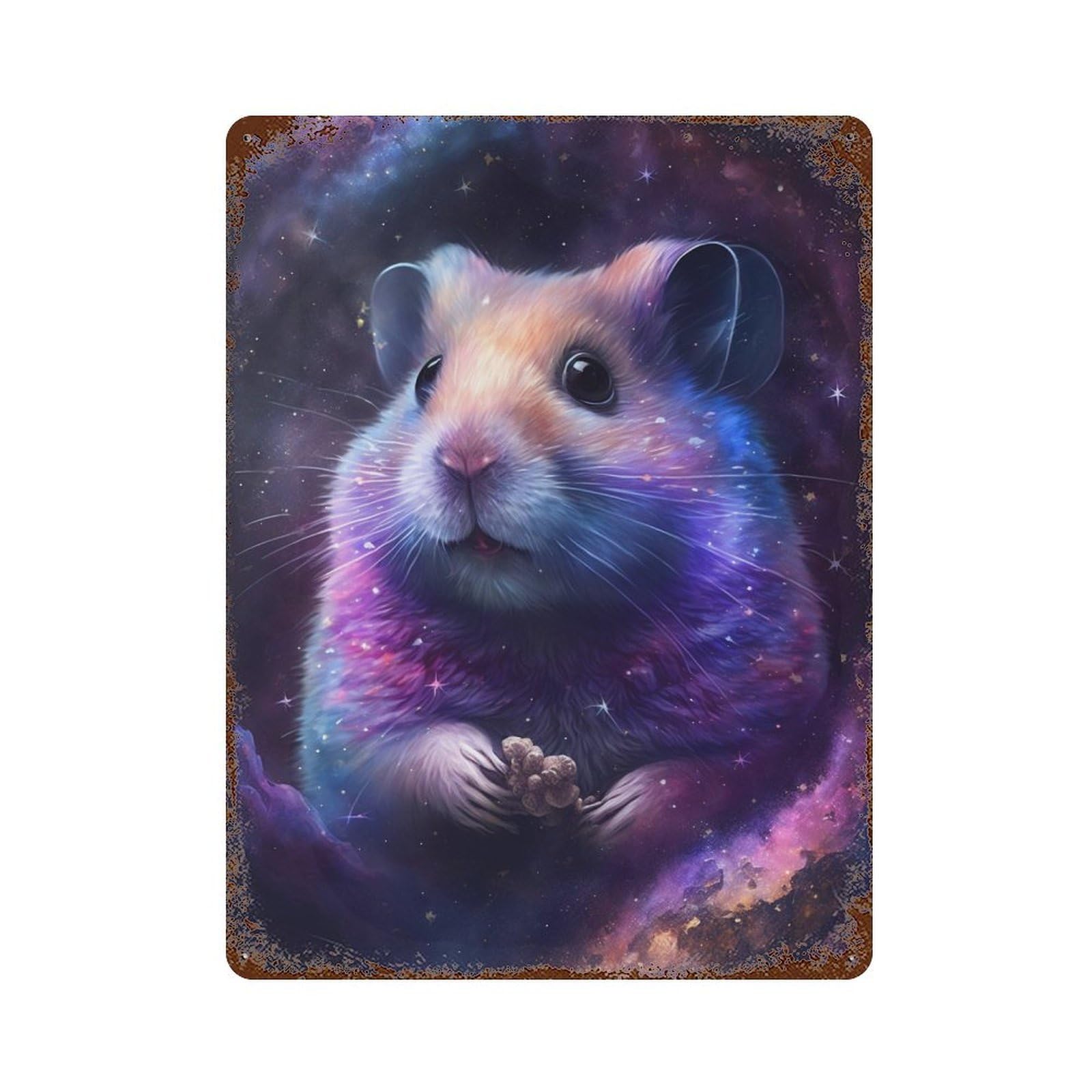 Galaxy Hamster Art Print Vintage Metal Tin Sign 15.7"x11.8", Ideal for Basement, Hobby Room And Garage Decor