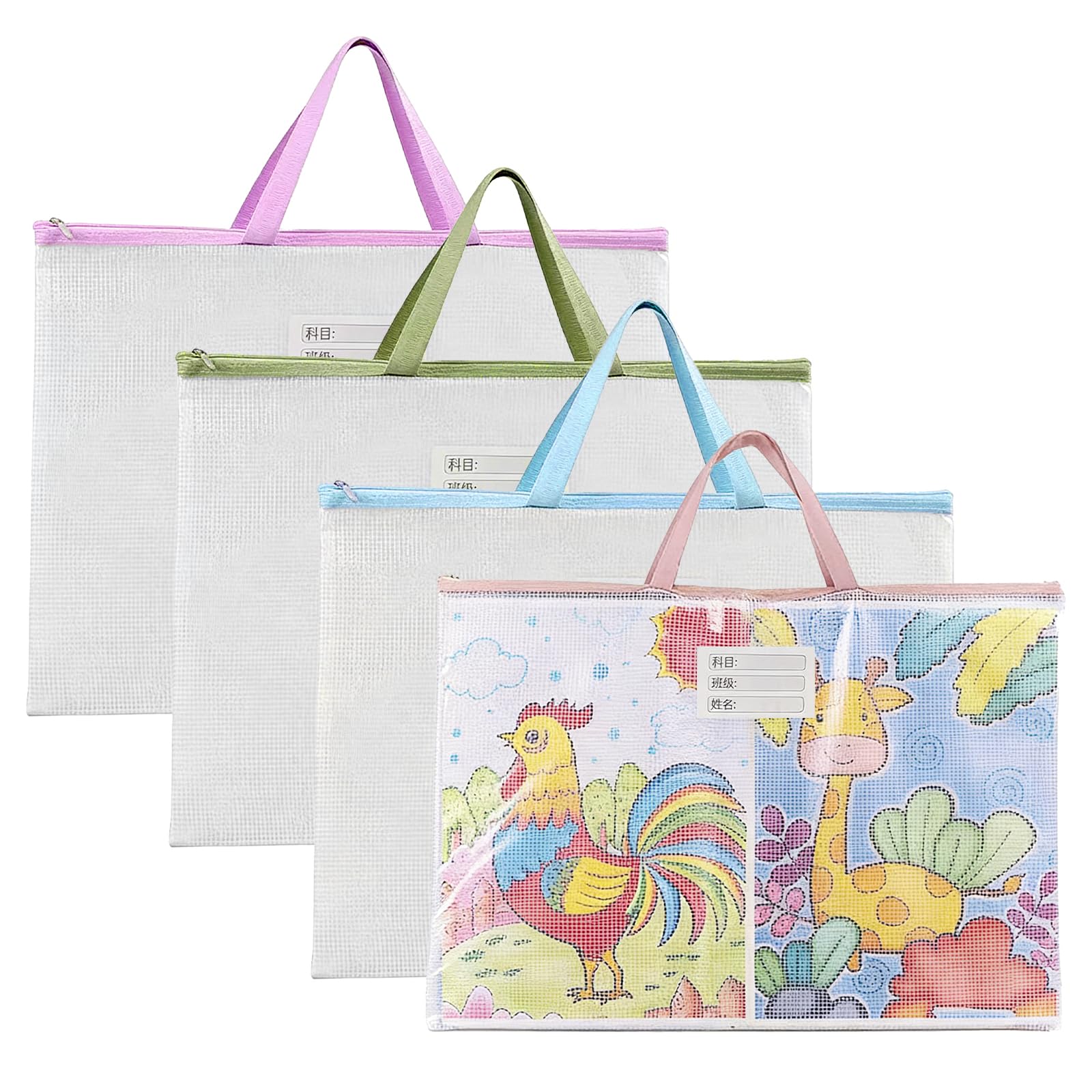 4 Pcs A3 Art Folder Carry Case Transparent Folders Carrying Bag with Handle
