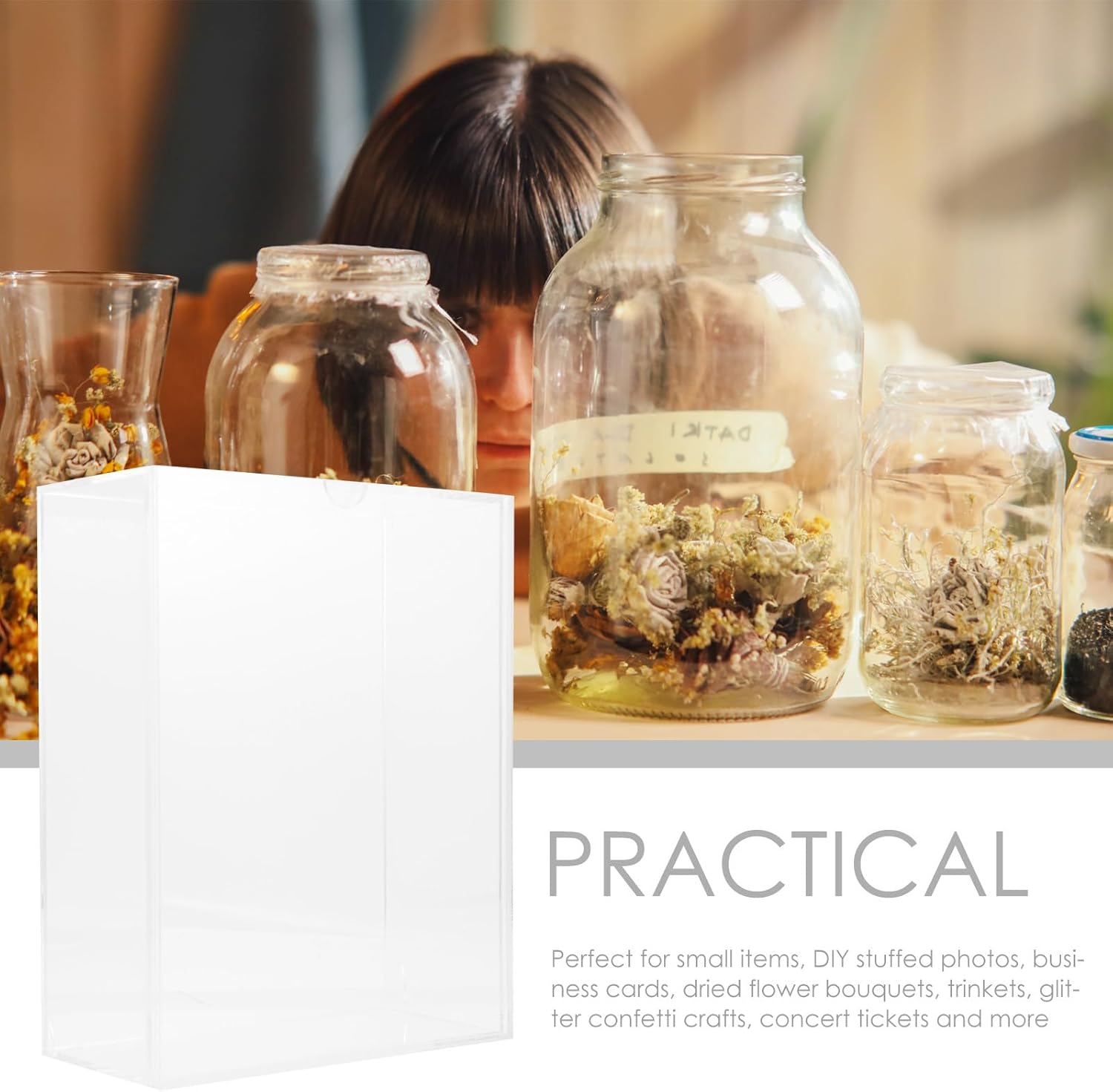 Shadow Box Frame Display Case Acrylic Desktop Box with Pull-Out Drawer for Dried Flowers Wedding Home Decor