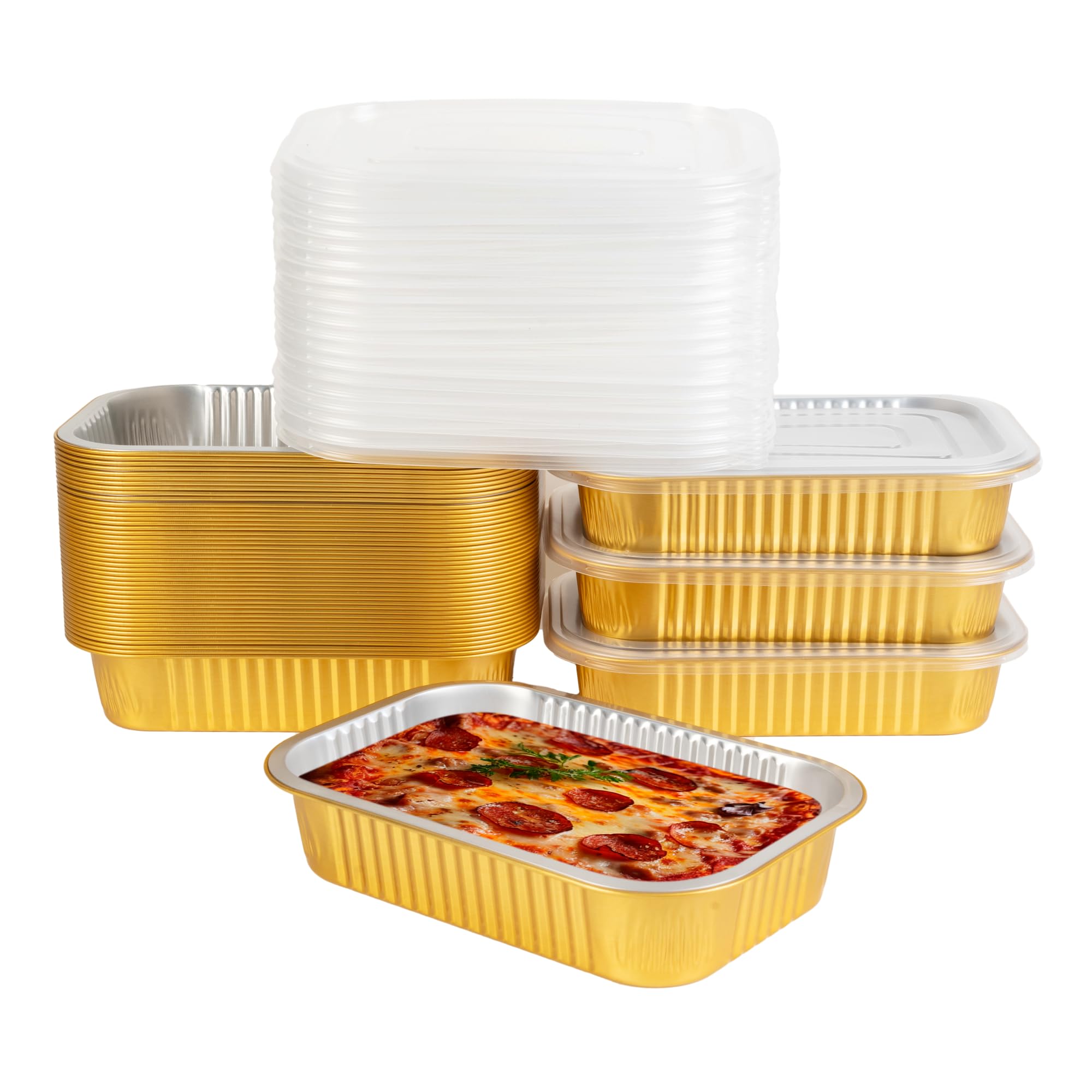 Aluminum Pans with Lids Heavy Duty (40 Pack + 40 Lids, 8.7"×6") 2.25 LB Capacity Foil Food Containers with Lids, Disposable Tin Foil Pans with Lids