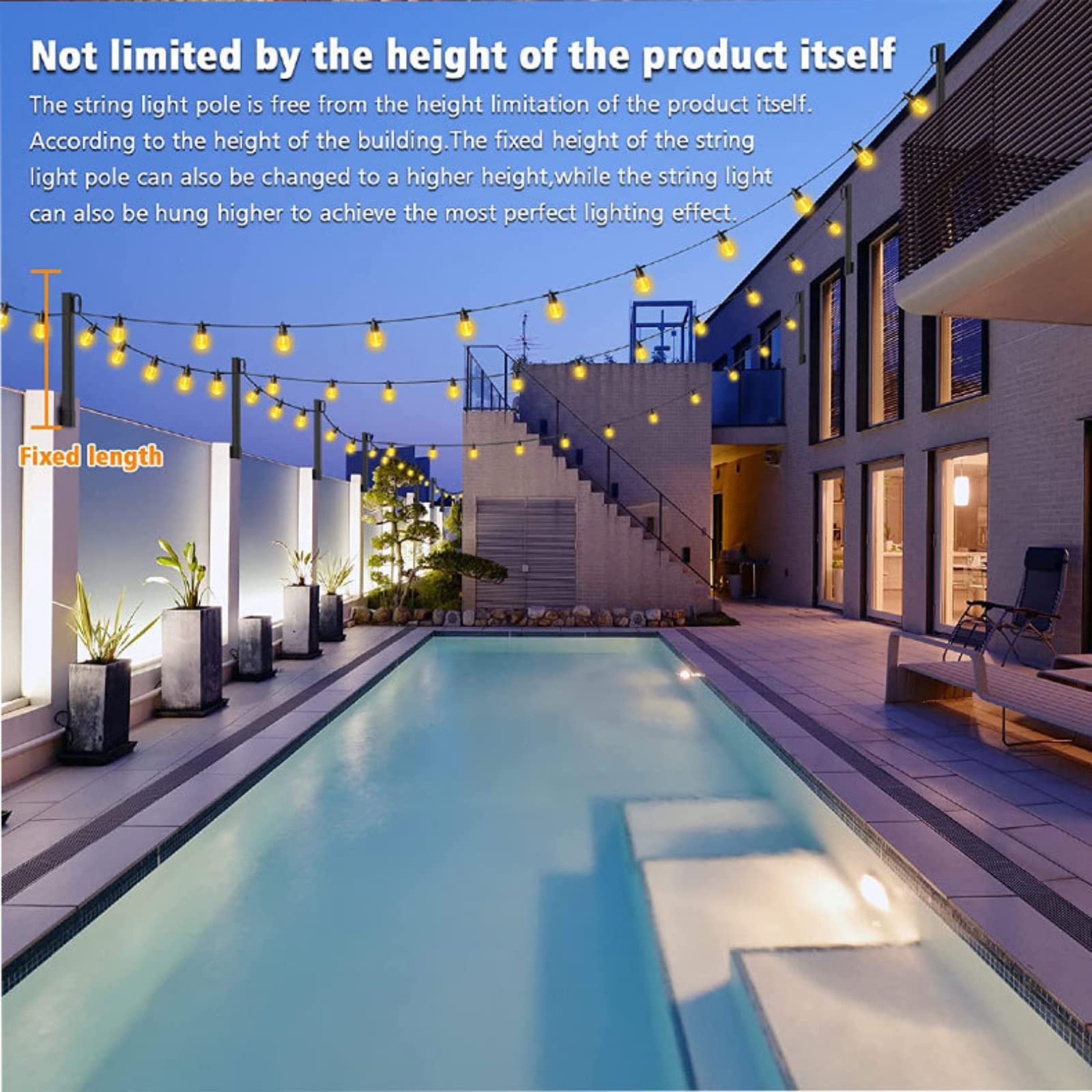 Tefola Confezione da 4 pali luminosi da 4 m, per esterni, da appendere al giardino, con gancio, supporto per illuminazione da patio, luci a LED, cortile, terrazza, decorazione per feste, pub, patio
