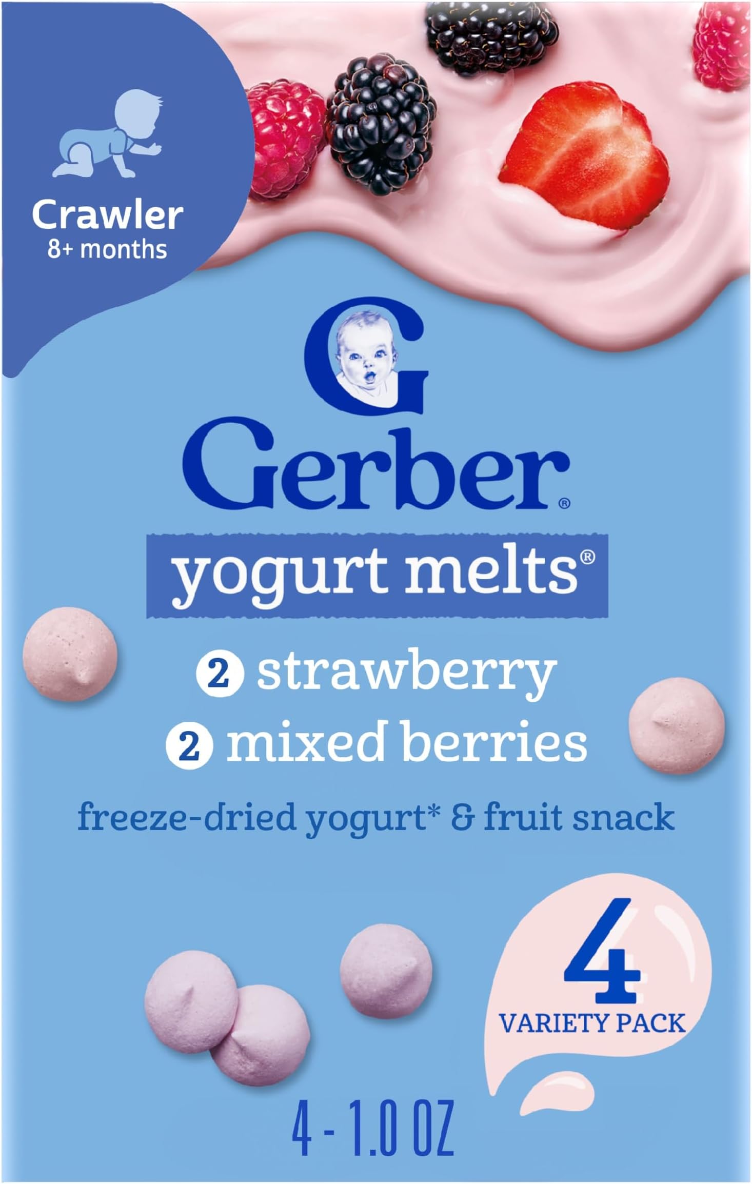Gerber Stage 3 Baby Food Snacks, Strawberry & Mixed Berries Yogurt Melts, Baby Snacks, 4PK