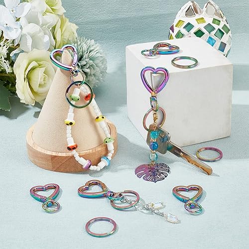 Miniatura 2 de PH PandaHall 20 clips de llavero con forma de corazón, 10 llaveros redondos de acero inoxidable 304 de 1 pulgada, 10 ganchos de metal para gatillo a