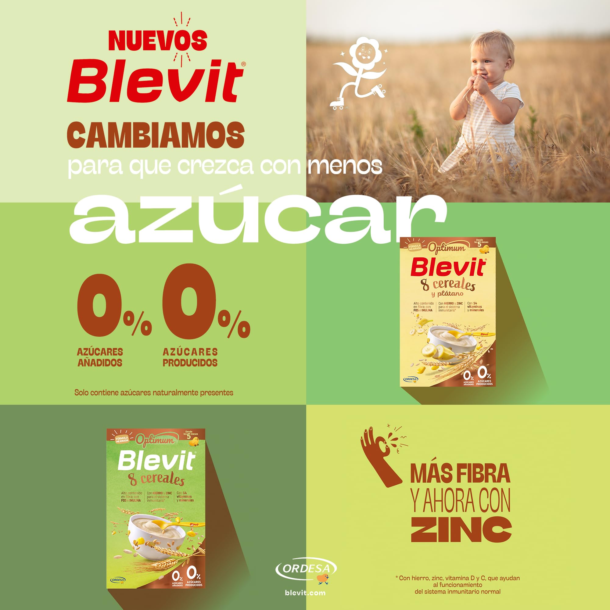Blevit Optimum 8 Cereales y Plátano | 250g | Papilla para Bebé con 85% de Cereales - Copos de Plátano, Vitaminas, Minerales y Fibra
